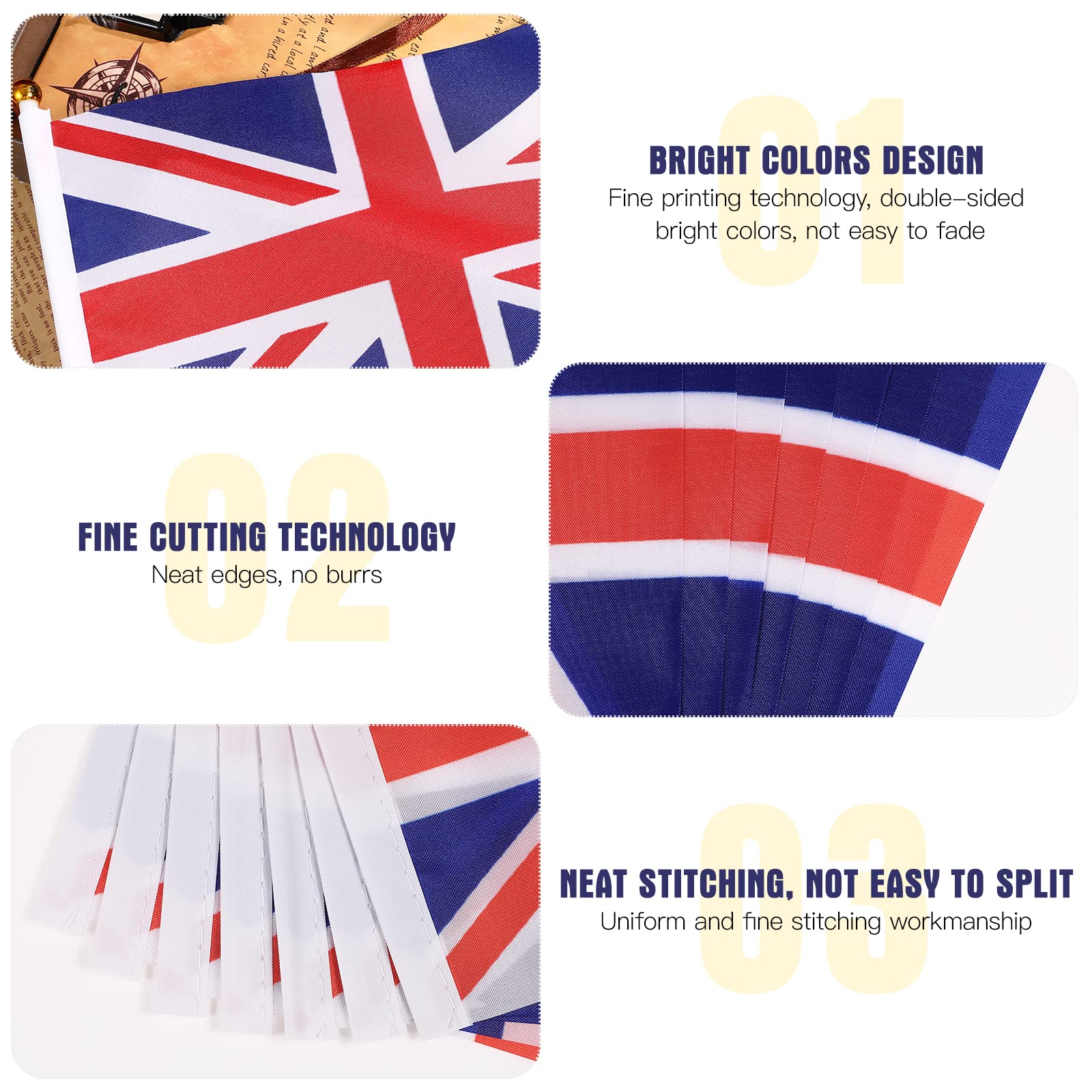 Veemoon Bandiere palmare Union Jack, 100 pezzi bandiera britannica stick mini bandiera britannica Royal Waving bandiere nazionali bastone per decorazione 2022 bandiera della celebrazione reale eventi