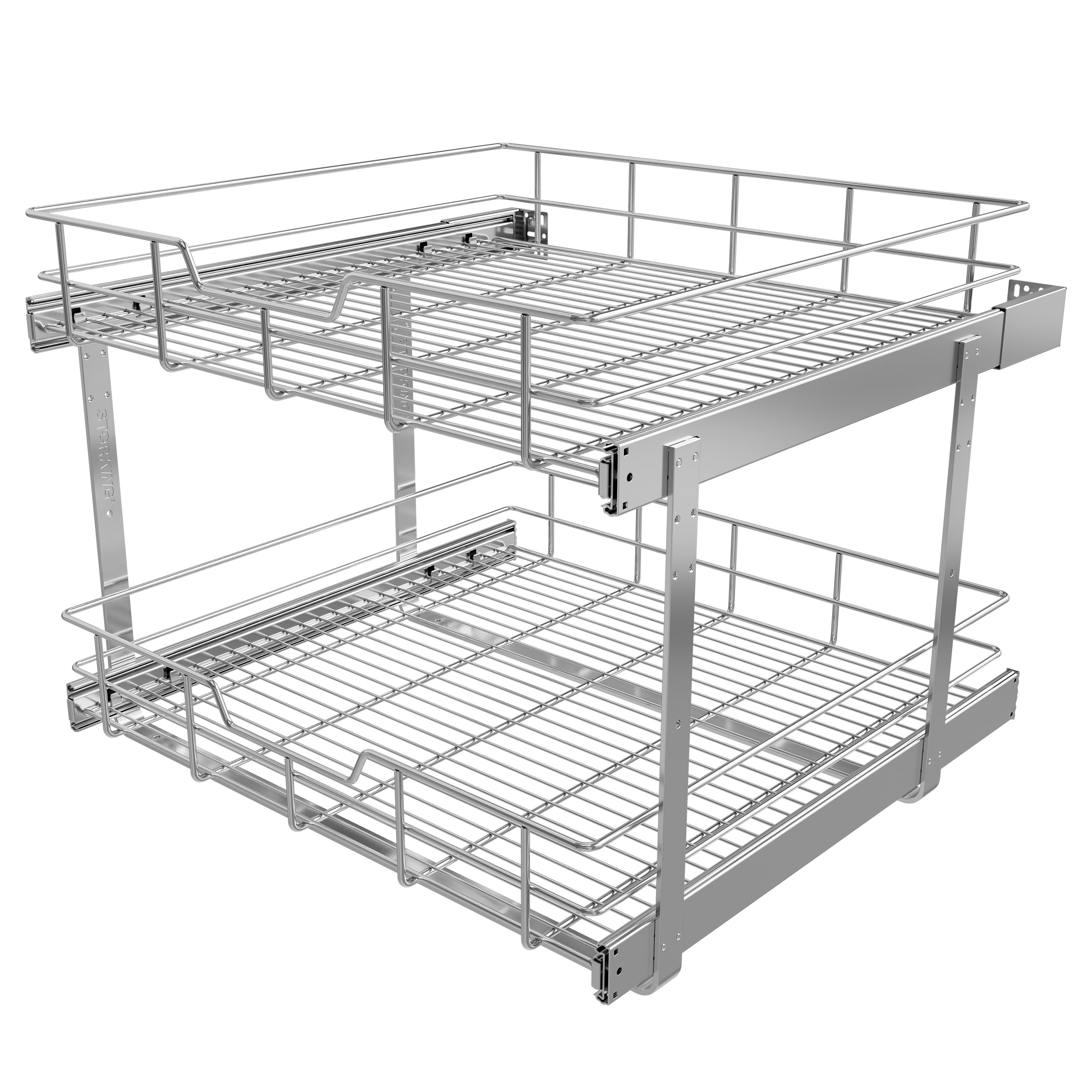 2 Tier Pull Out Cabinet Organizer 24" W X 22" D, Chromed, Full Slide Out | For Kitchen Organizers and Storage, Pull Out Drawers For Cabinets Capacity Heavy Duty Caddy, Cabinet Shelves, Bathroom Pantry 2 Tier - Chrome-Plated 24" W X 22" D