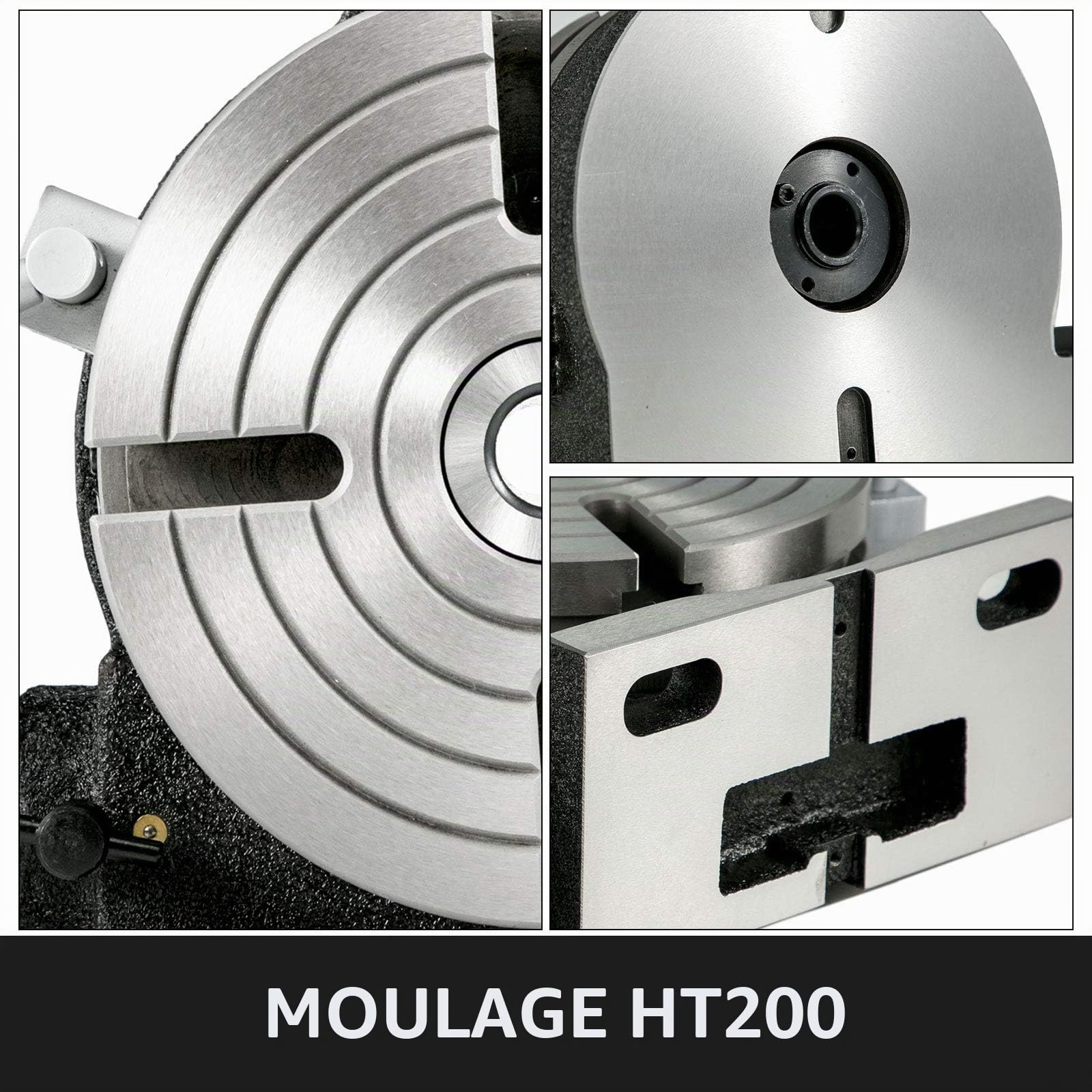VEVOR Table ronde 200 mm - Table ronde horizontale verticale - Tête partielle pivotante pour fraisage et perçage