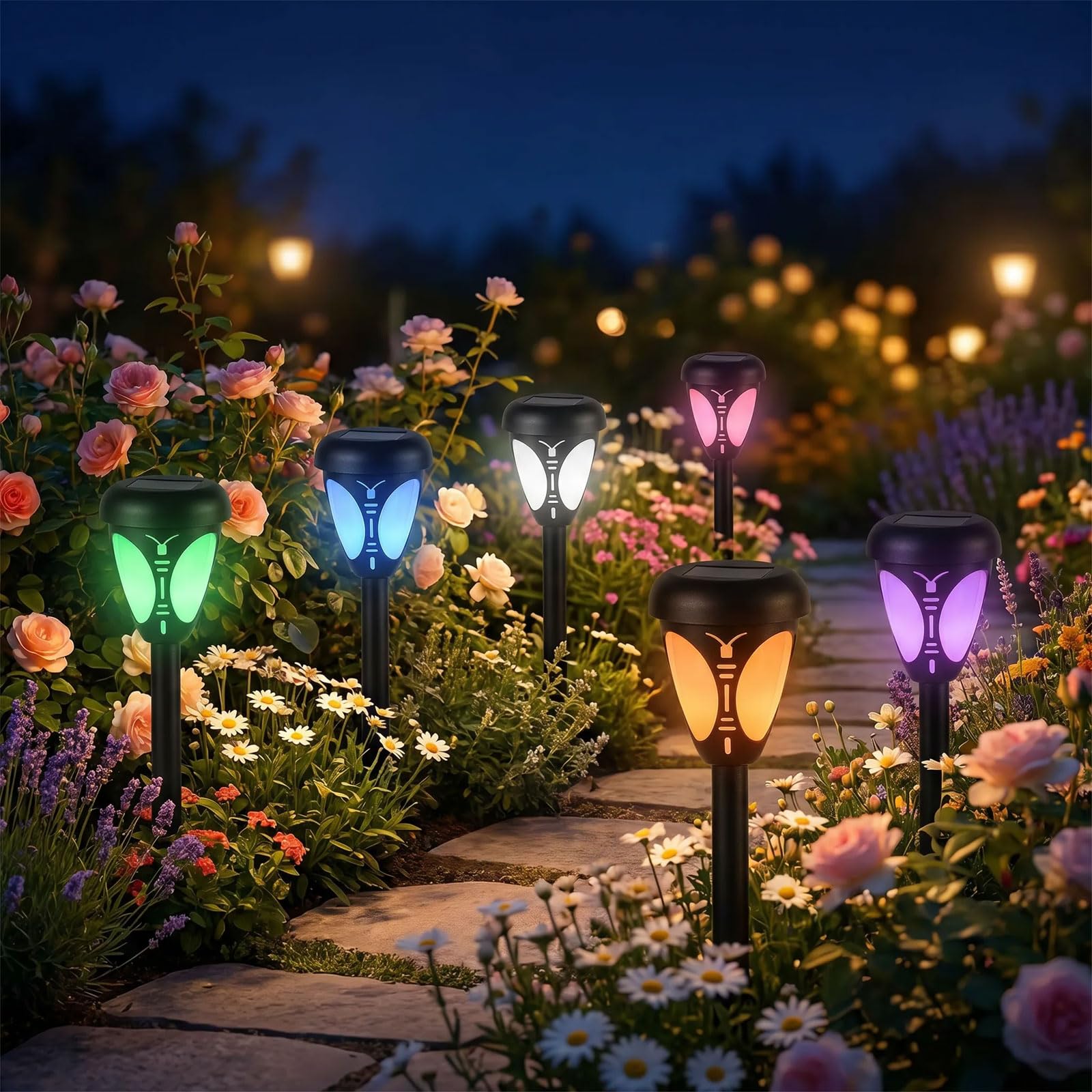 6 Pcs Butterfly Solar Lights Outdoor Garden, Colour Changing Solar Lights, Butterfly Solar Stake Lights Outdoor Garden, Waterproof Multi Coloured Path Lights for Path Lawn Patio Landscape Decorative