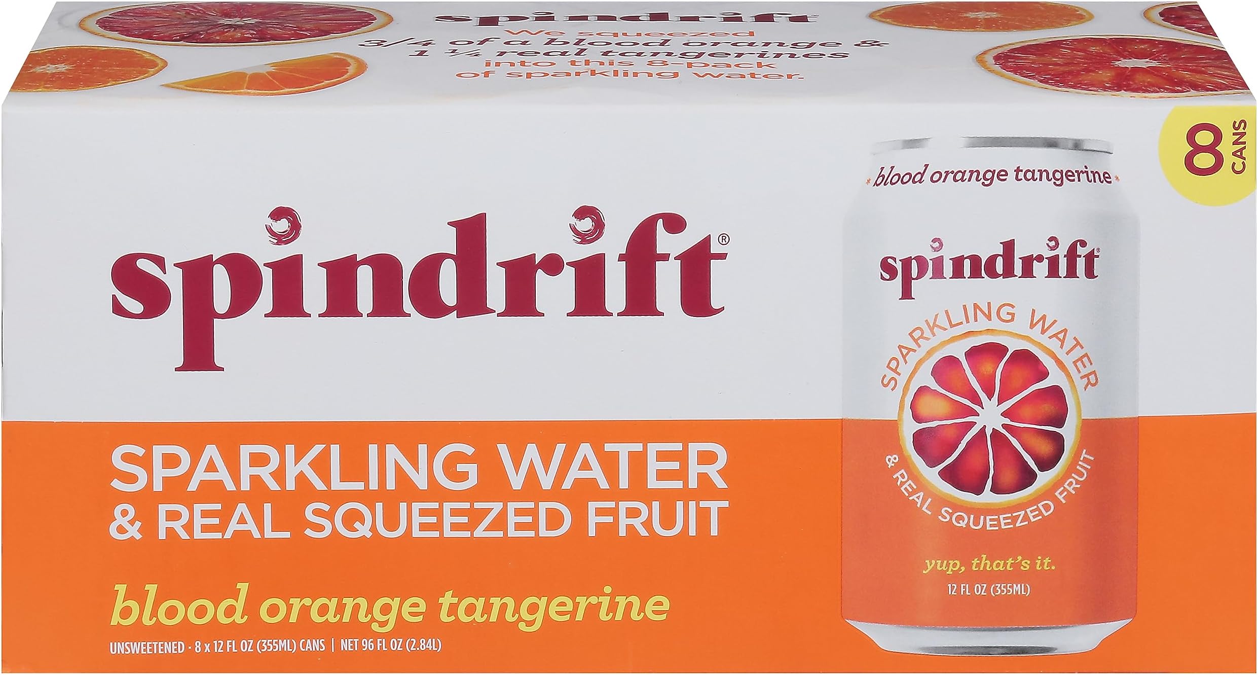 SPINDRIFT Blood Orange Tangerine Sparkling Water 8 Pack, 12 FZ