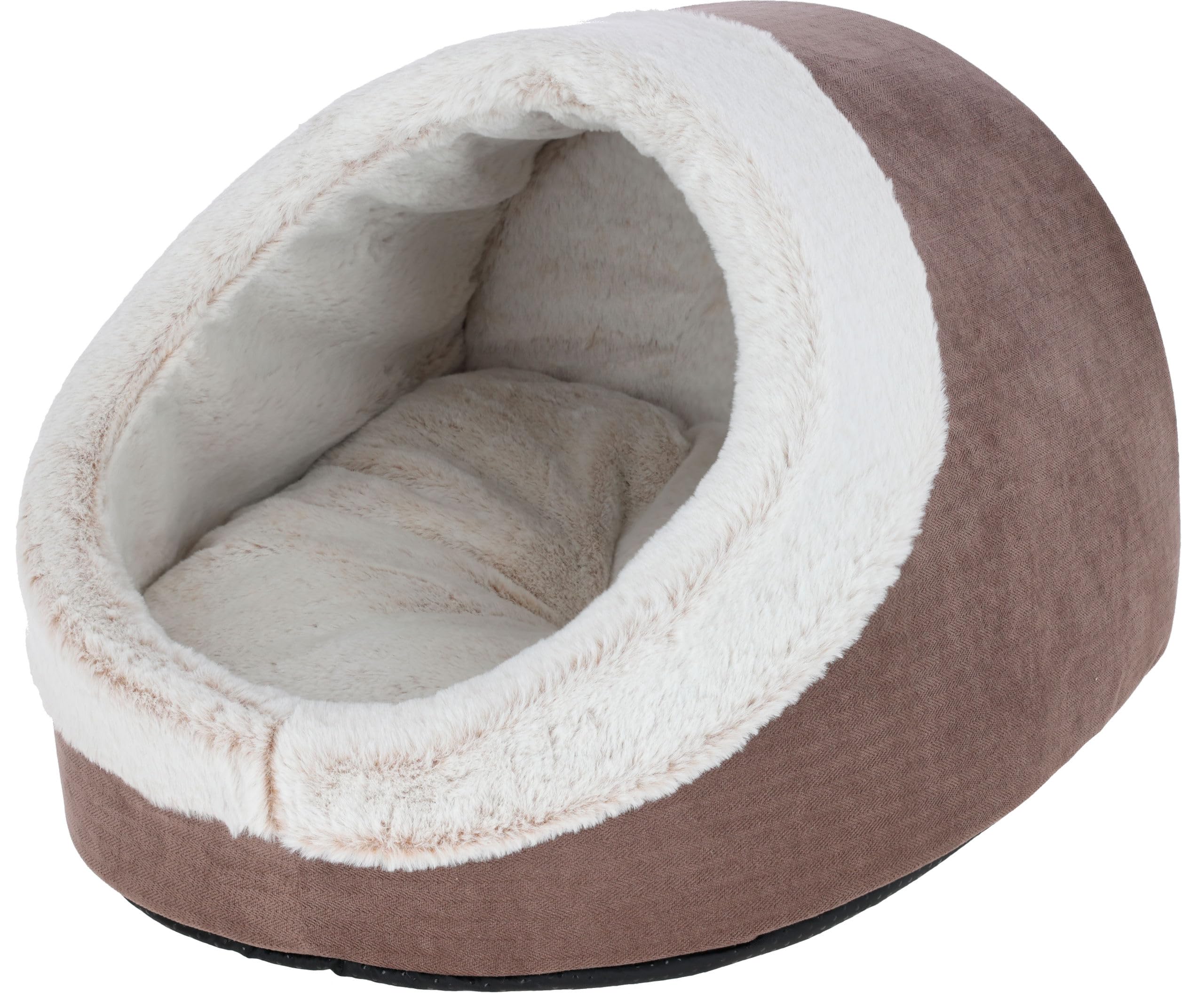 Kerbl Pet Cueva mullida Jana, Cueva para Gatos, Capuchino, 45x37x30cm, Felpa Suave, Forro Polar de poliéster, con cojín Reversible, Lavable a máquina a 30°C