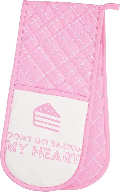 KitchenCraft 100% Cotton "Don't Go Baking My Heart" Novelty Double Oven Gloves, 86 x 18 cm (34" x 7") - Pink