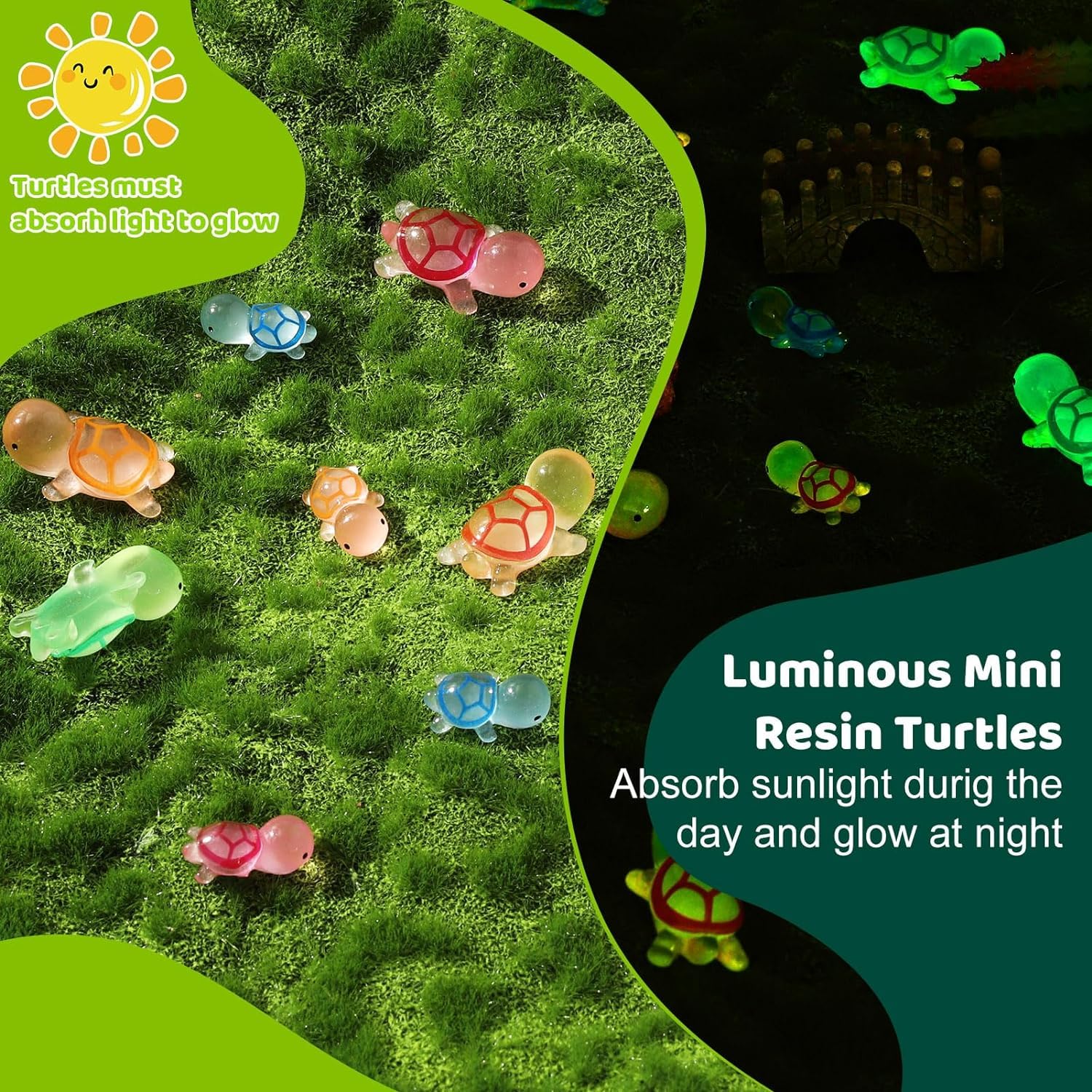 200 Mini-Schildkröten Aus Kunstharz – Leuchten Im Dunkeln, Für Deko, Feengarten, Terrarium Oder DIY-Projekte