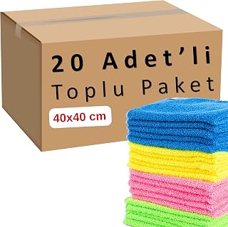 Toplu Paket 20-Adet Mikrofiber Bez Seti Karışık Renk, 40x40 cm 160 Gsm Emici Tüylenmez Çabuk Kurur Mikrofiber Temizlik Kuruluma Bezi, Dayanıklı Çok Amaçlı Kullanım Mikro Fiber Havlu