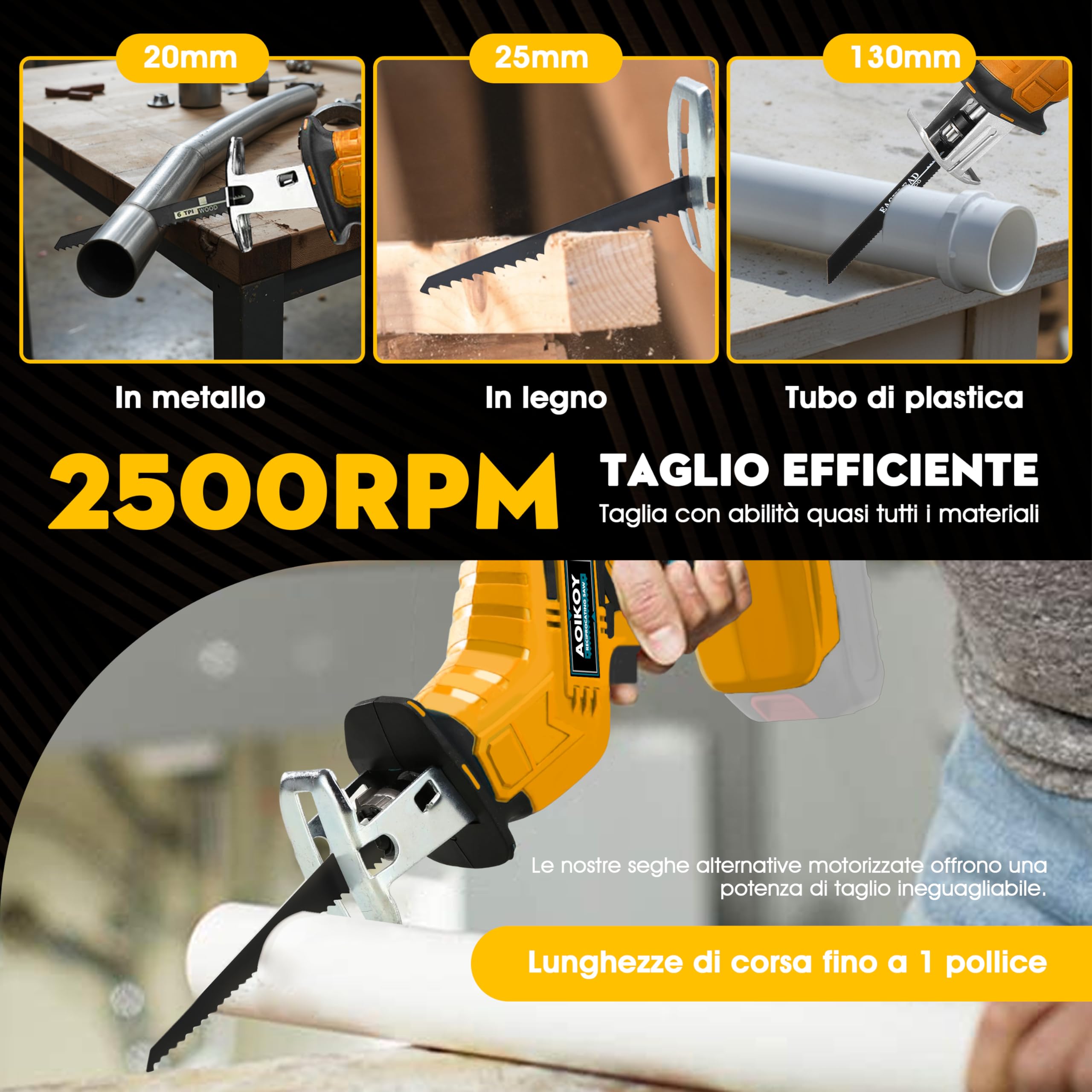 Sega a Gattuccio Compatibile con Dewalt 21V, Seghetto Elettrico Senza Filo con 4 Lame, Velocità Regolabile 0-2500 RPM per Taglio di Legno/Metallo/PVC (Senza Batteria)