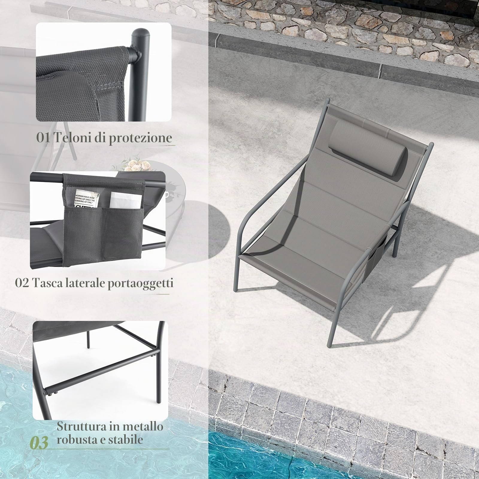 KOMFOTTEU Set di 3 mobili da balcone con 2 sedie da giardino e tavolino, set di mobili da giardino in ferro e tessuto, set da giardino per balcone e terrazza
