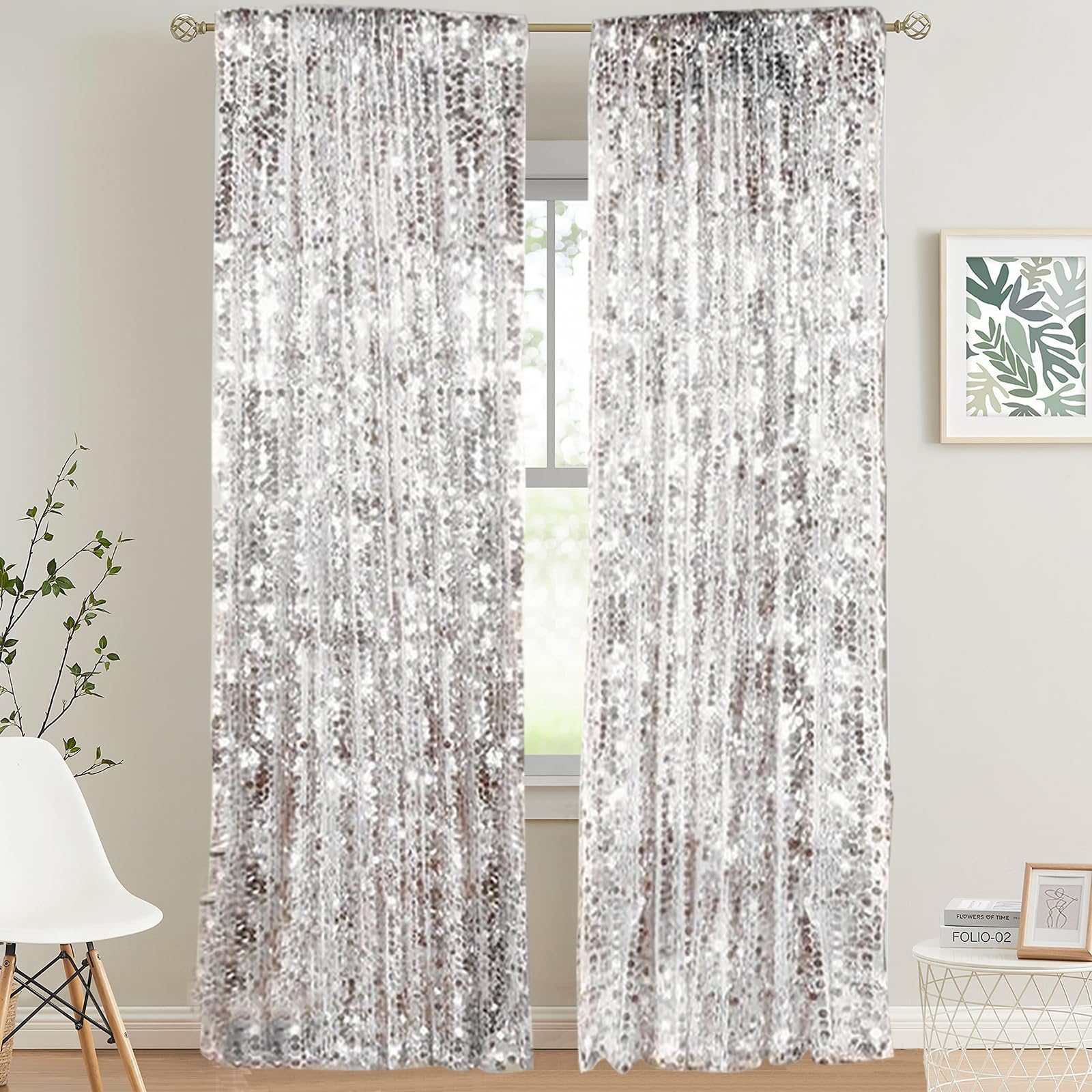 HH 9x9FT Big Silver Sequin Backdrop Curtains,Shimmer Sequin Fabric Photography Backdrop,Photo Backdrop Payette Backdrop Curtain Panels Backgrounds for