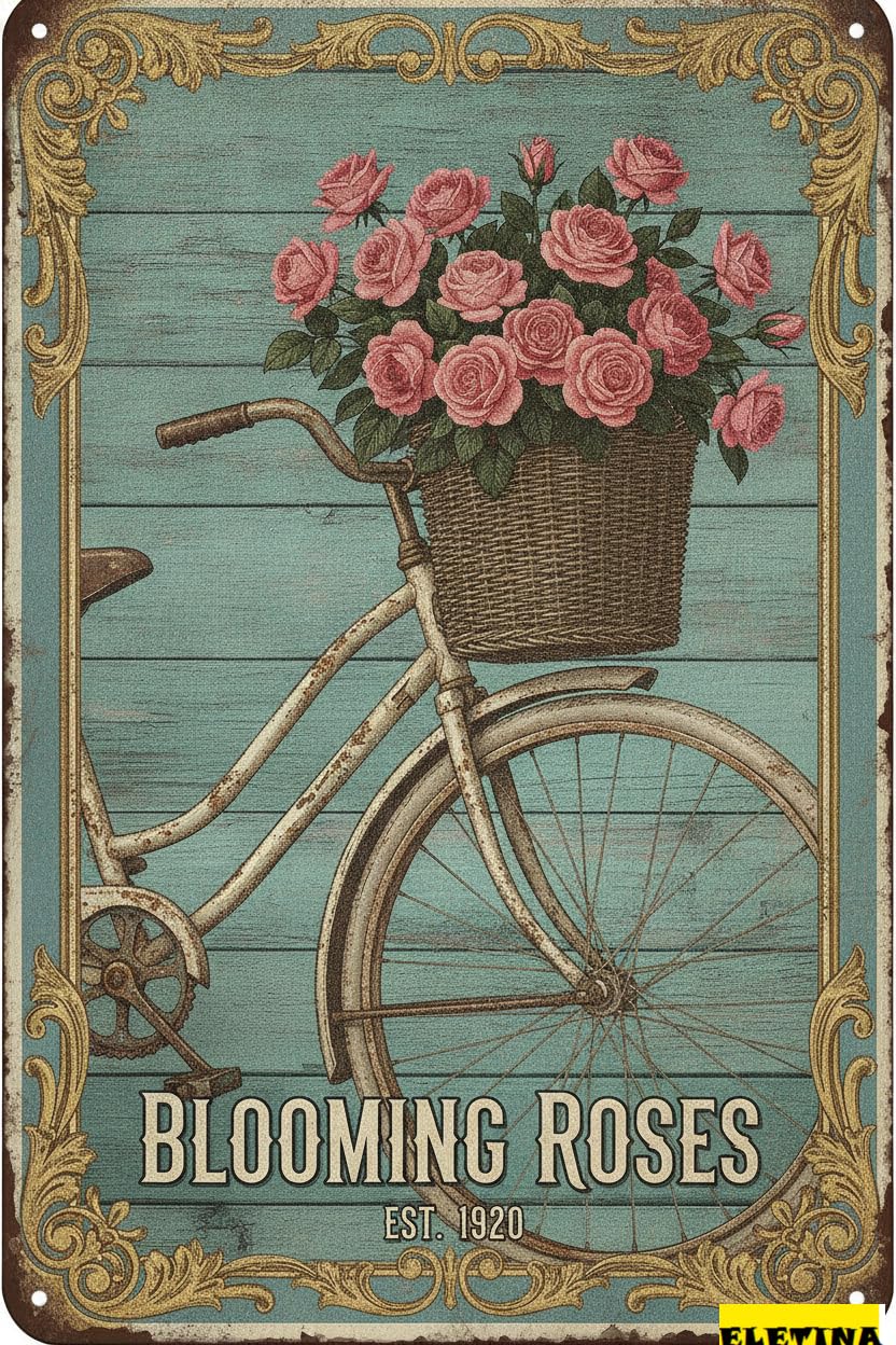 Personalized Sign for Man Cave Vintage Spring Metal Bike With Flower Wall Decor Farmhouse Decor Home Cafes Office Store Pubs Club 8x12inch Private Property Decorative