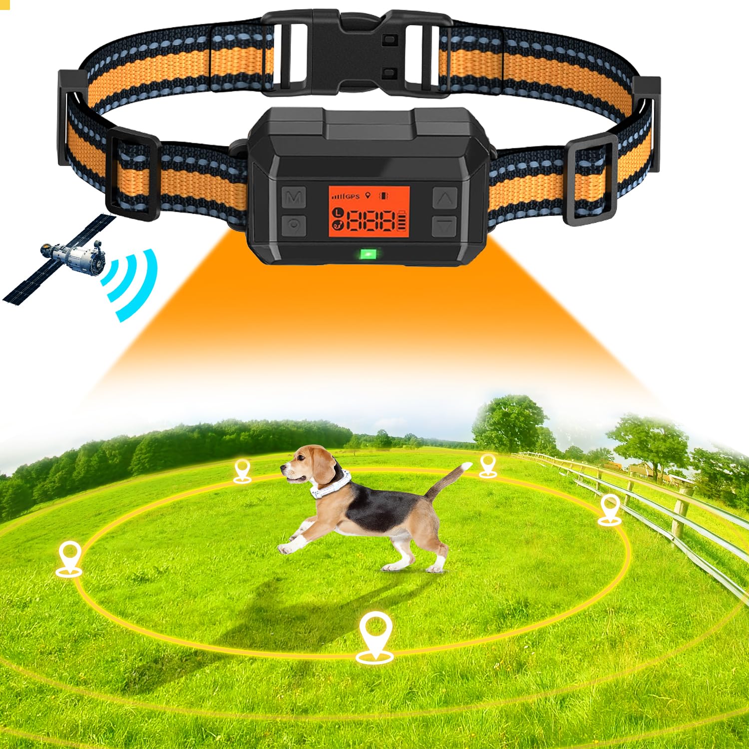 Valla Inalámbrica para Perros GPS para Uso en Exteriores, Collar Sistema Valla Antifuga, 3ra Gen última Tecnología de Chip GPS, IPX7 Impermeables, para Perros Medianos y Grandes, Radio hasta 1000m