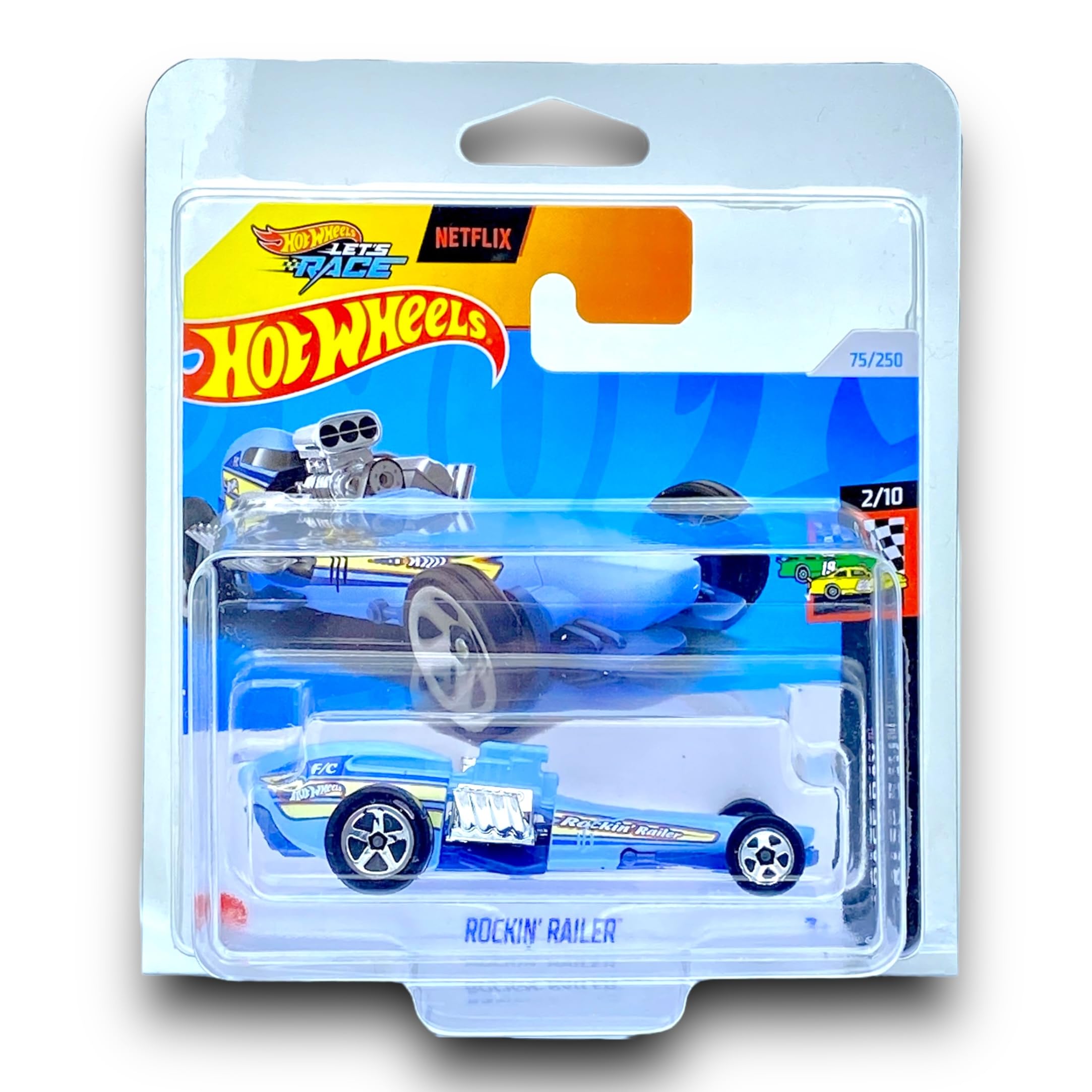 Hot Wheels Rockin' Railer (Light Blue) 2/10 HW Race Day - 2024-75/250 (Short Card) - includes a KLAS Car Keeper Protector Case - HTC75