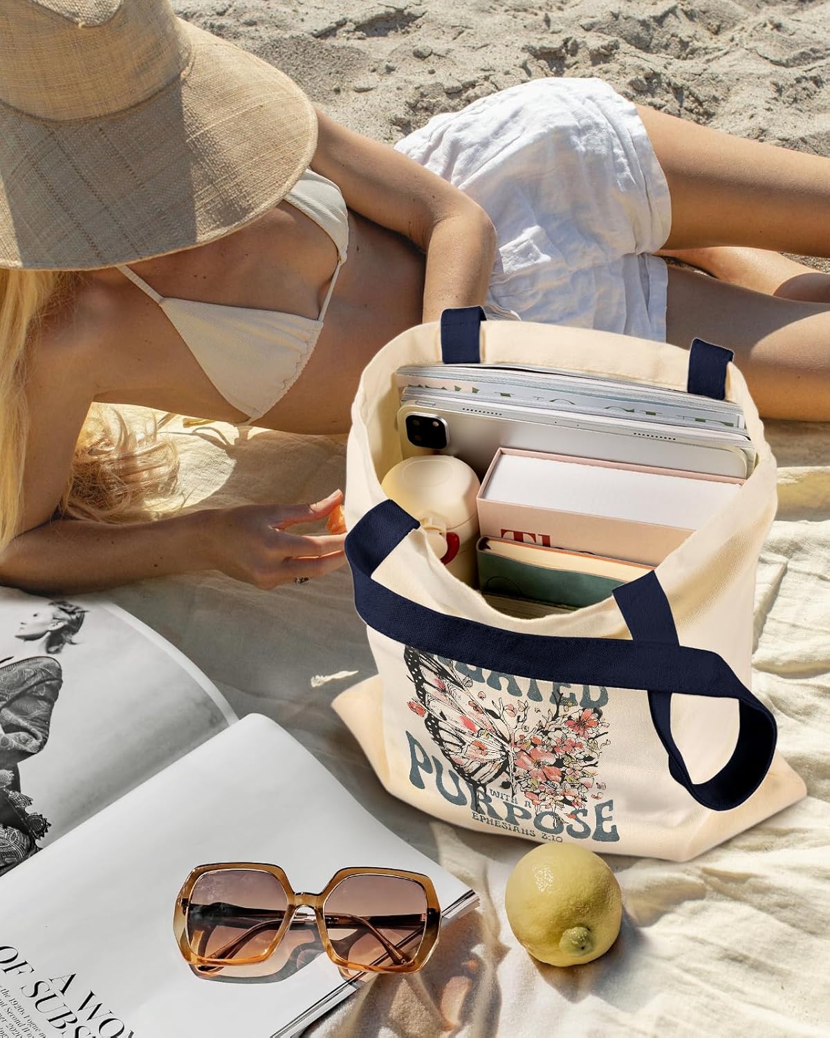 Aesthetic Canvas Tote Bag for Women - Sturdy Cloth Cotton Totes Bag with Pattern Shoulder Bag - Image 3