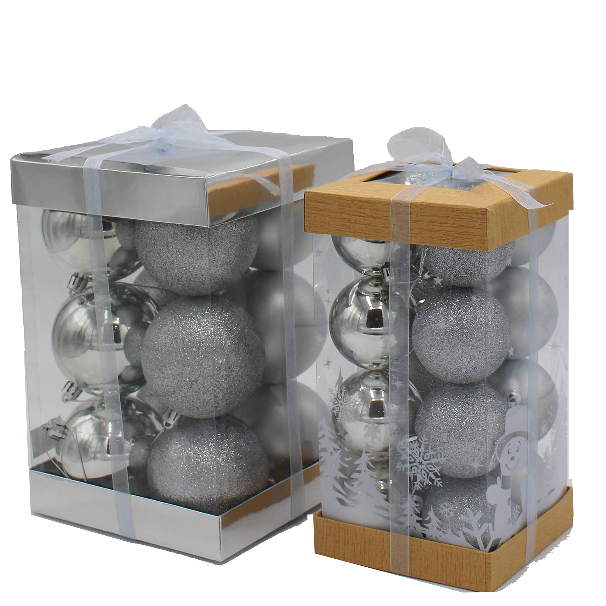 Celebration Central 28 Pack Silver Matt Glitter and Shiny Christmas Baubles 16 x 60mm and 12 x 80mm