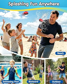 Reusable Water Balloons 12 Pcs, Refillable Self-Sealing Water Bombs, Quick Fill Silicone Water Balls for Kids, Non-Magnetic Splash Toys for Outdoor Summer Fun, Pool Beach Backyard Water Park Games