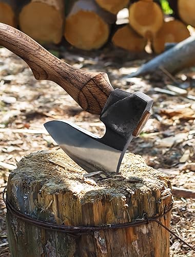 Miniatura 3 de Hachas y hachas de campamento  Hacha de tallado forjada de 14 pulgadas con funda de cuero, hacha de supervivencia para cortar supervivencia de