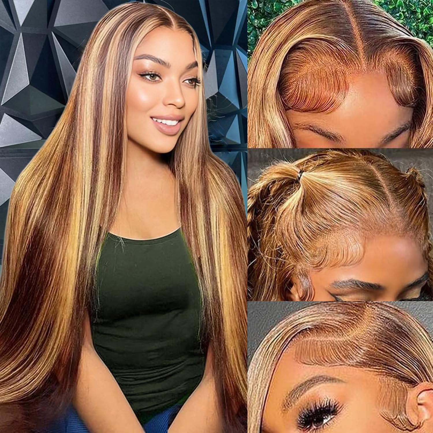 30 Inch Honey Blonde 13×6 Hd Lace Frontal Wig Human Hair 200% Density 13×6 Straight Ombre Lace Front Wigs Human Hair Highlight Honey Blonde Wig Pre Plucked with Baby Hair for Women