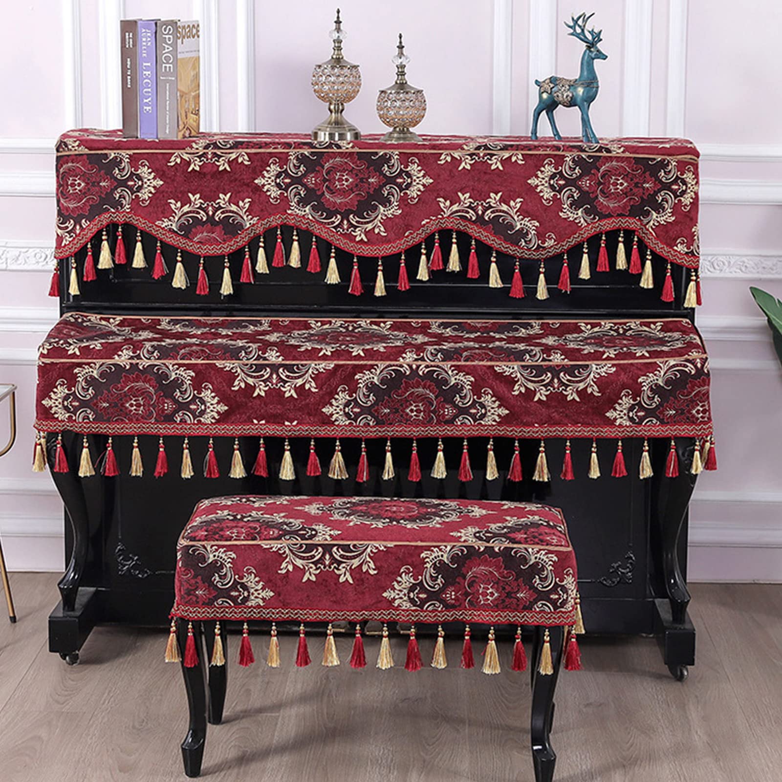 Coperture in Tessuto Poncho per Pianoforte, Mezza Copertura per Pianoforte alla Moda di Lusso, Copertura per Tastiera Elettronica per Pianoforte,Red