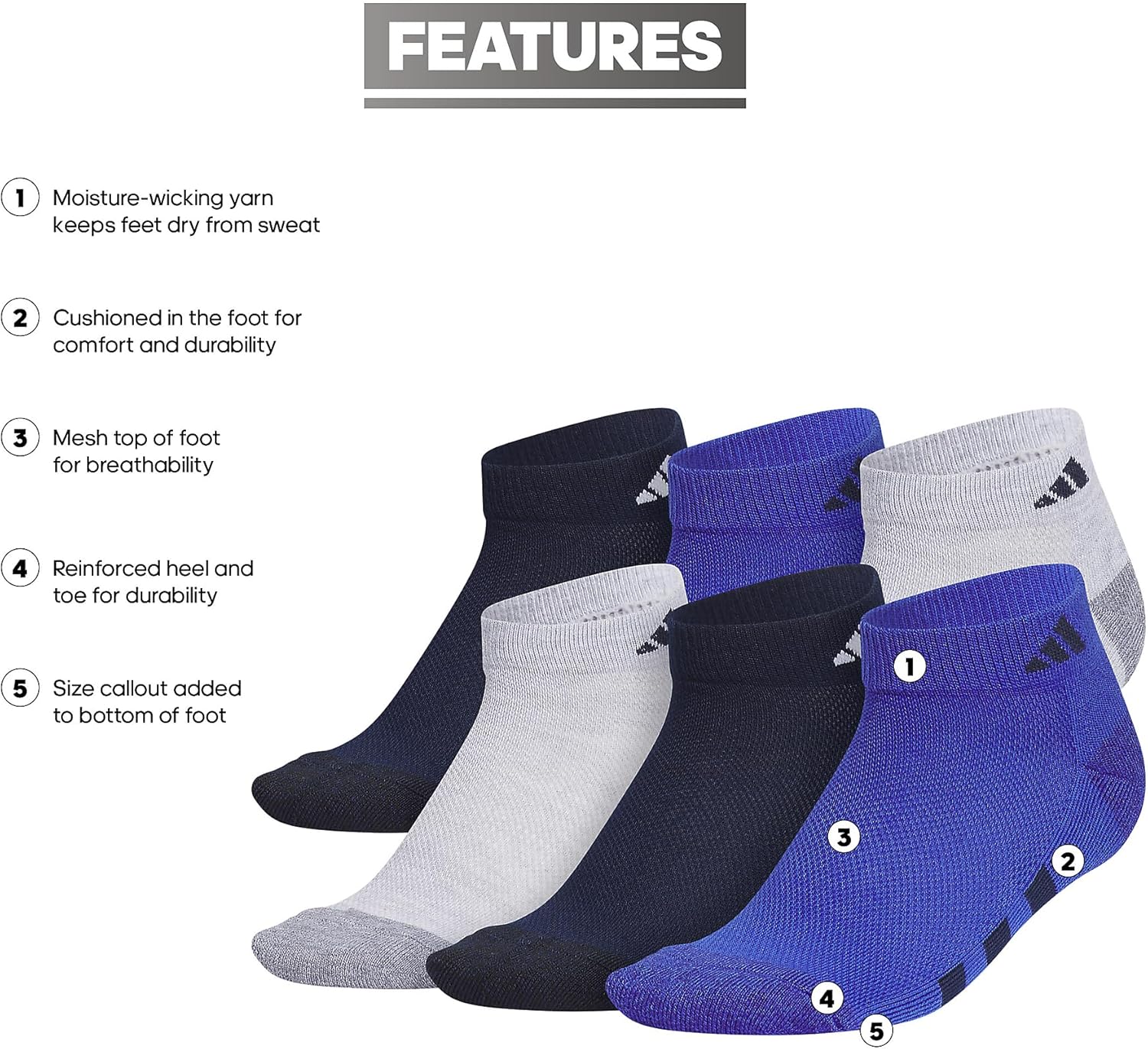 adidas Unisex Kids Low Cut Ankle Socks for Boys and Girls Youth (6-Pack) Athletic Cushioned and Comfortable - Image 4