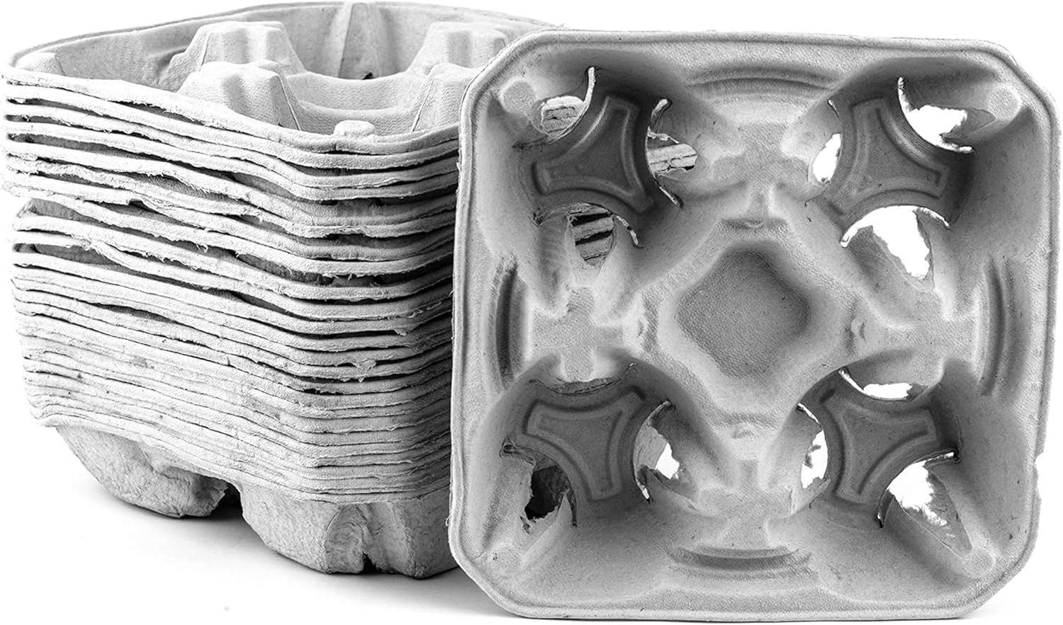 [300 Pack] Pulp Fiber Cup Tray Biodegradable 4 Cup Carrier - Compostable, Recyclable - for Hot and Cold Drinks. Eco-Friendly and Stackable to Keep Coffee, Tea, Soda, Boba from Spilling