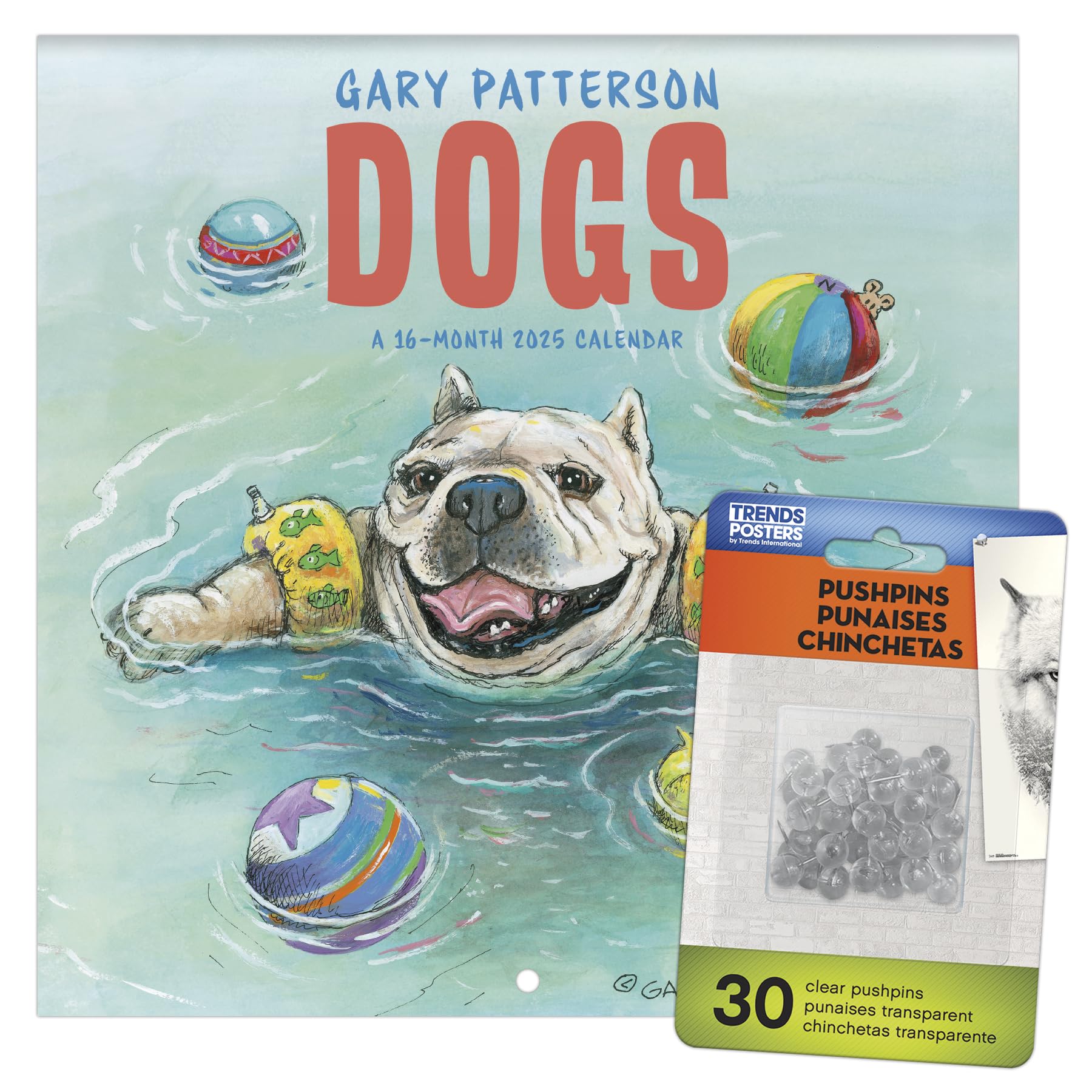 2025 Gary Patterson Dogs Mini Calendar & Push Pins