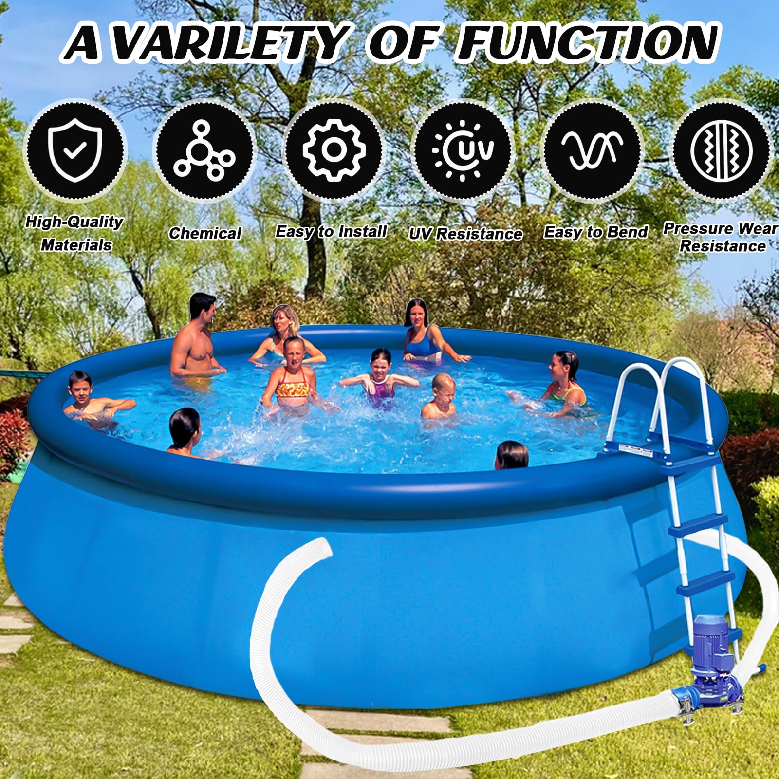 Pool Schlauch, 2 Stück Poolschlauch 32mm für Poolpumpen, 150cm Poolschläuche Spiralschlauch 32mm, Pool Zubehör Schlauch mit 4 Sicherungsclip, Schwimmmen Pools Schlauch Zubehör Pool-Pumpe/Filter