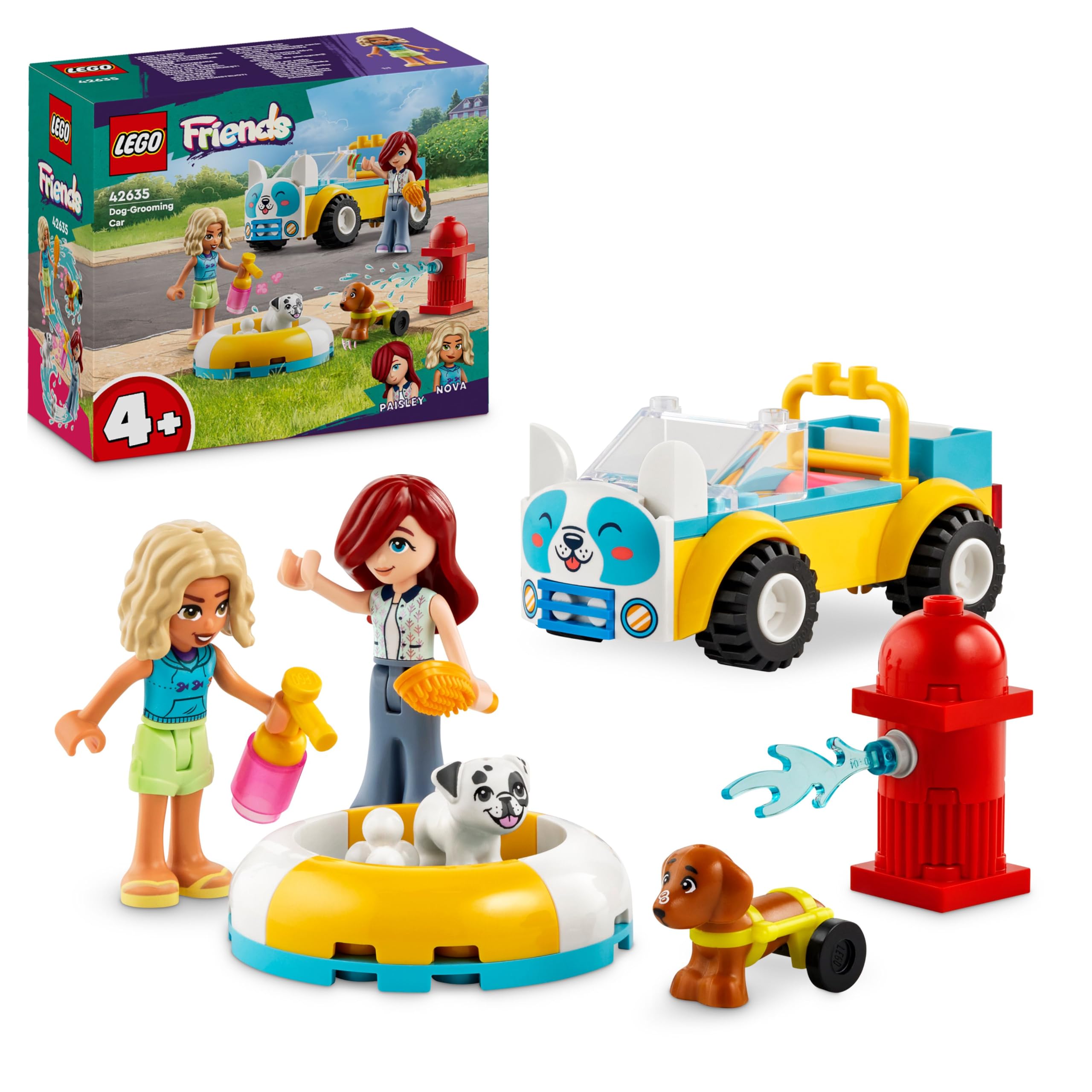 LEGO Friends Dog-Grooming Car Toy - incl. 2 Animal Figures, 2 Mini Dolls & Fun Pet Care Accessories - Creative Birthday Gift for 4+ Year Old Girls - 42635