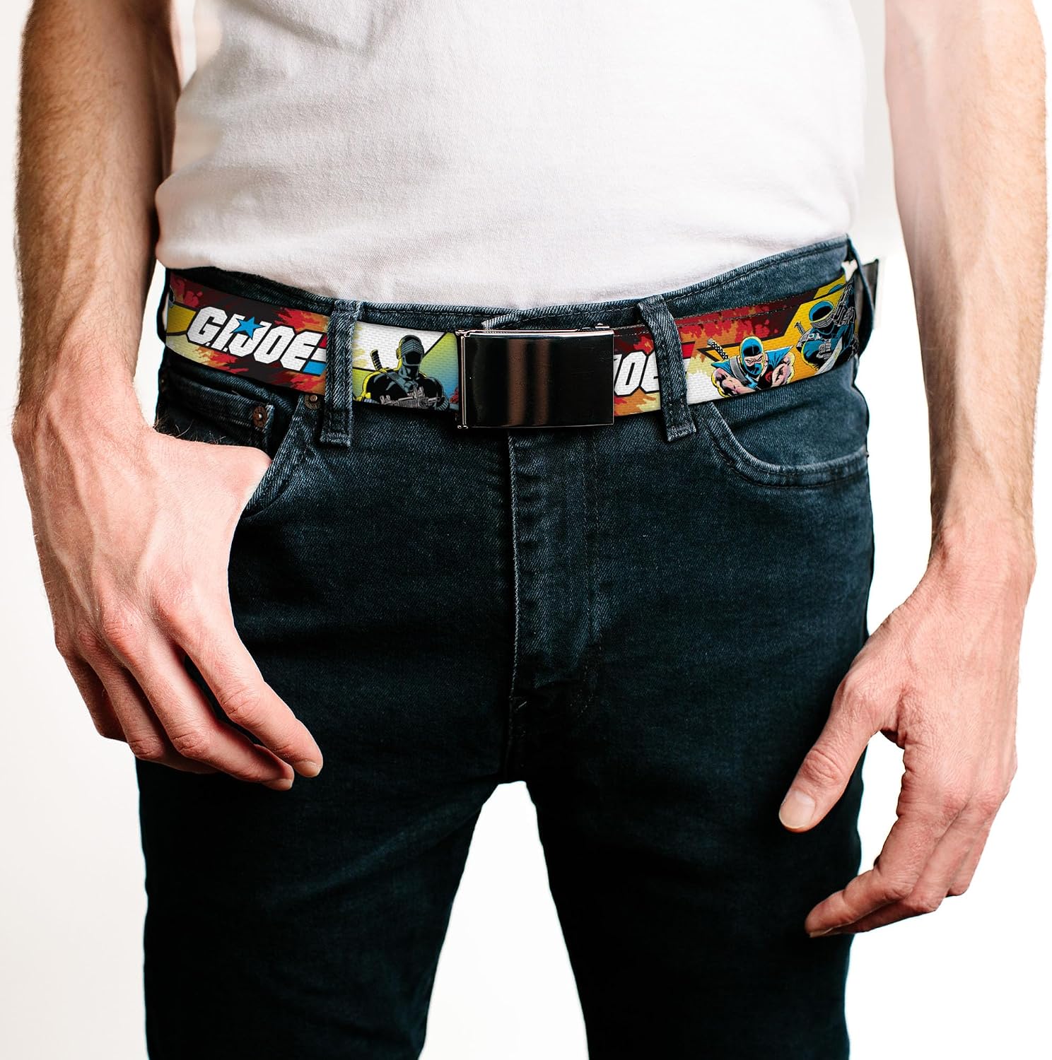 Adjustable Belt, Clamp Buckle, Cut-to-Fit, GI Joe Storm Shadow Snake Eyes And Scarlett Comic Cover Pose