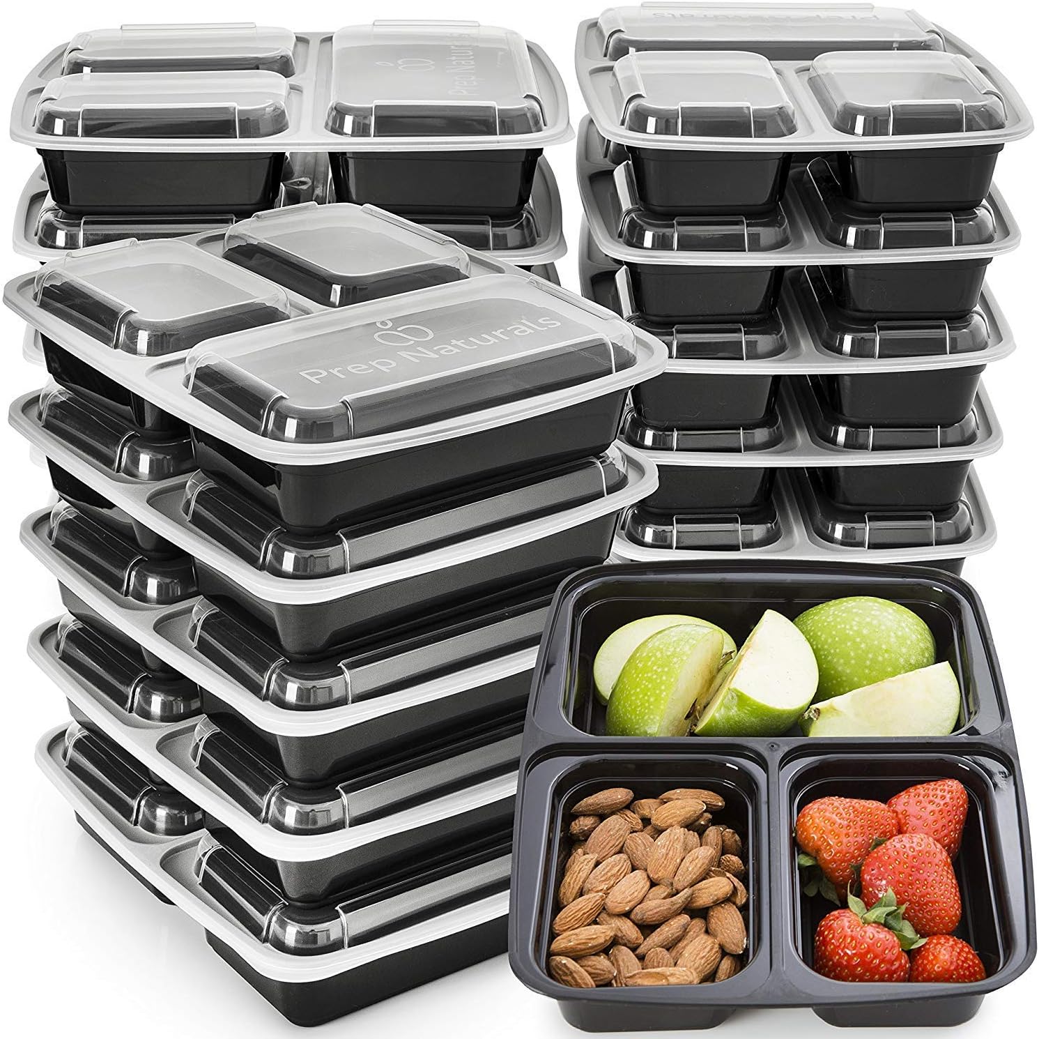 Meal Prep Containers 3 Compartment - Plastic Food Containers for Meal Prepping - Divided Lunch Containers Food Prep Containers - Reusable Food Storage Containers with lids Bento Lunch Box [15 Pack]