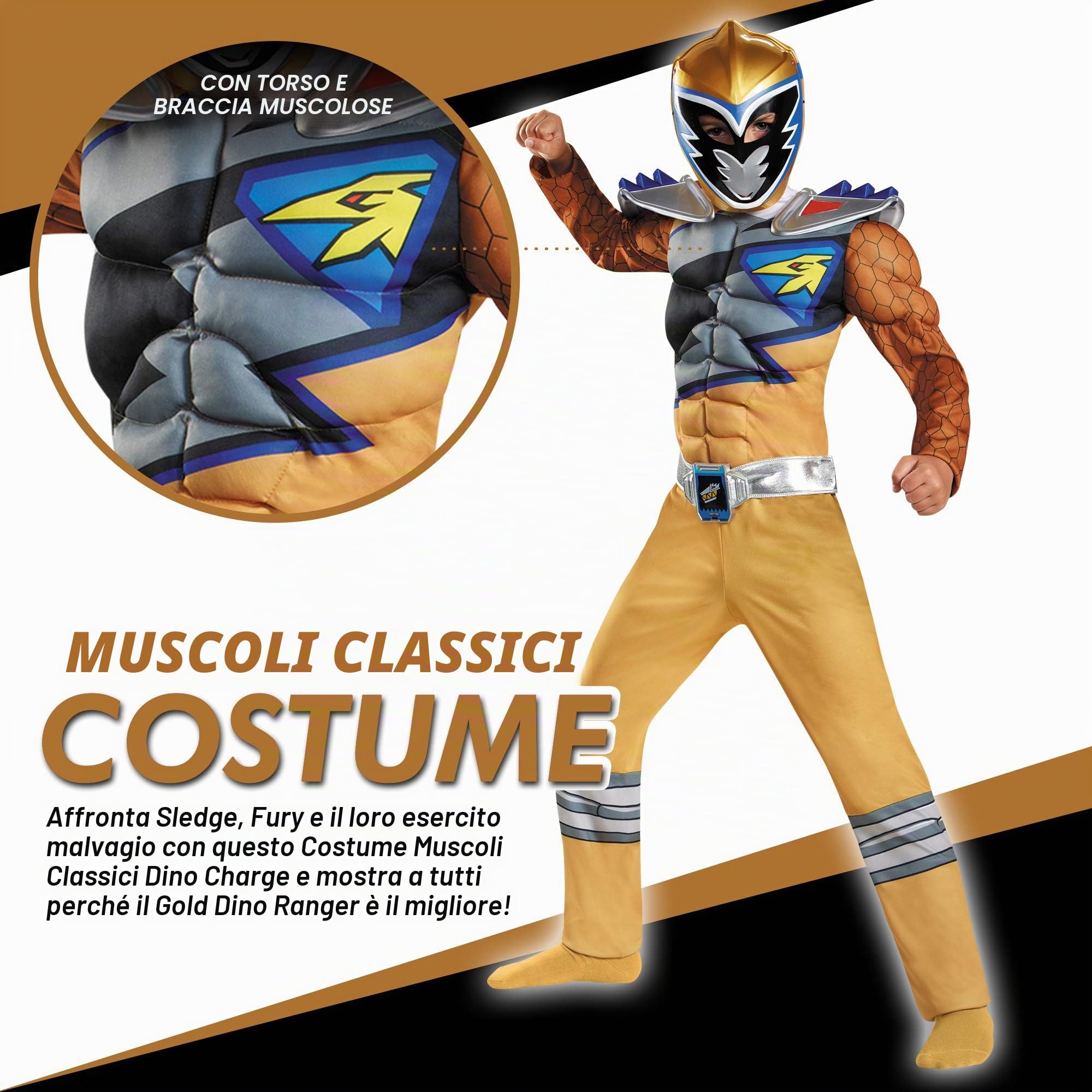 Disguise Gold Ranger Dino Charge Classic Muscle Costume, Medium (7-8) by Disguise
