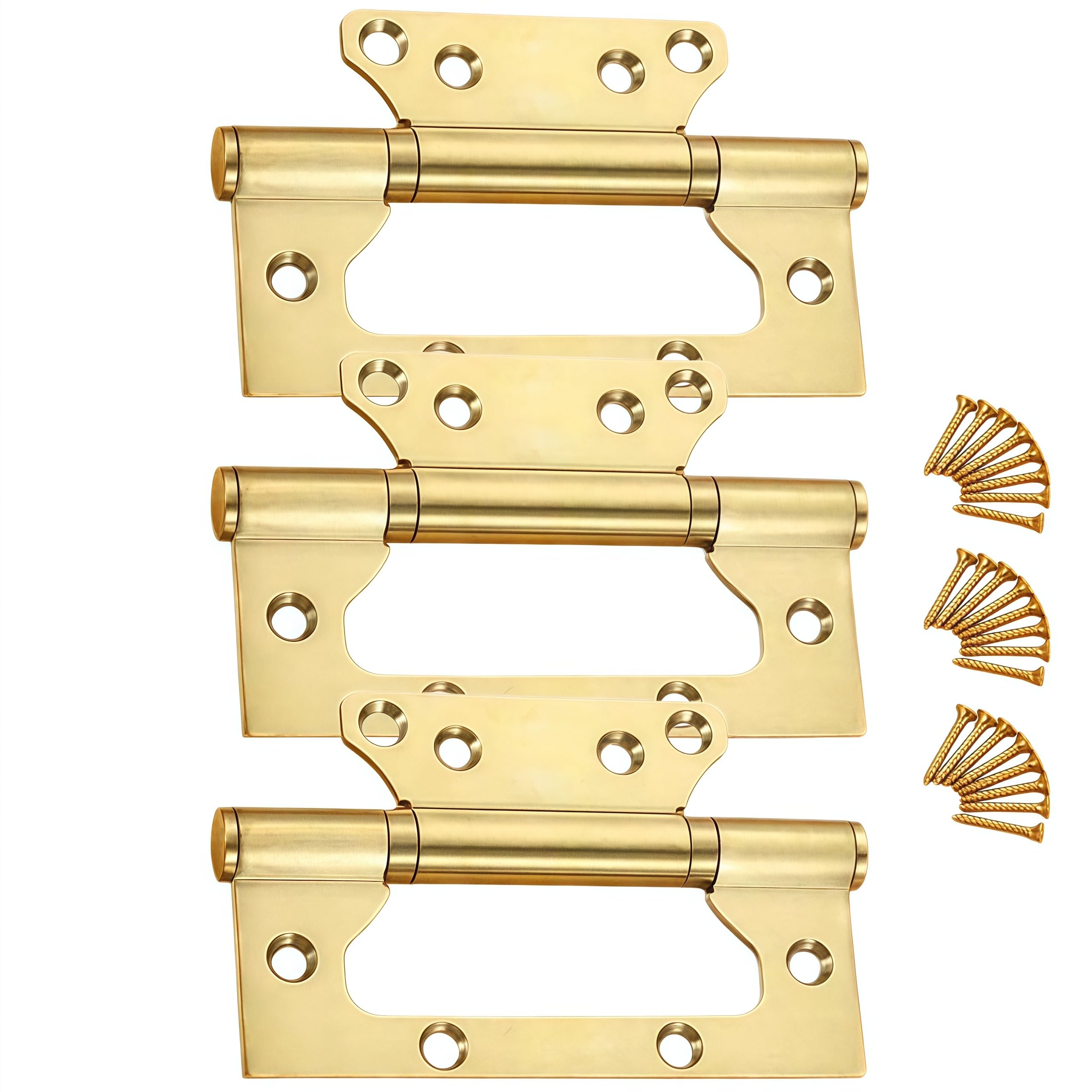 Vbnexyr Gold Hinge 3 Pack Stainless Steel 360 Degree Rotating Mother And Child Hinges No Slotting Required For Wooden Doors With Screws 6.56 Inches