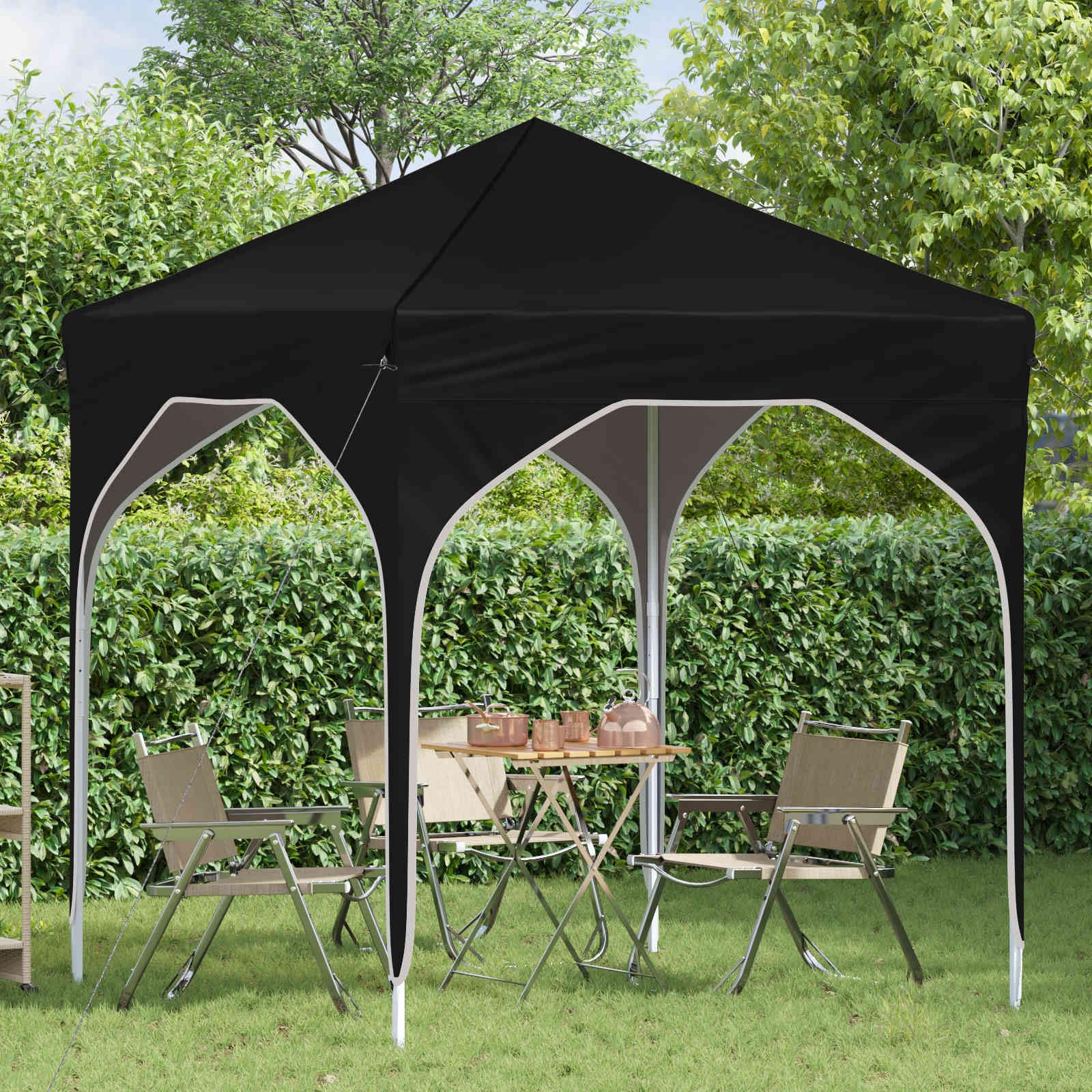 Namiot imprezowy Pop-up 194 x 194 x 245 cm, czarny, 210D Oxford, ze srebrną powłoką, torba do przenoszenia, regulacja wysokości, do pawilonu ogrodowego, tarasu, festiwalu, ochrona przed