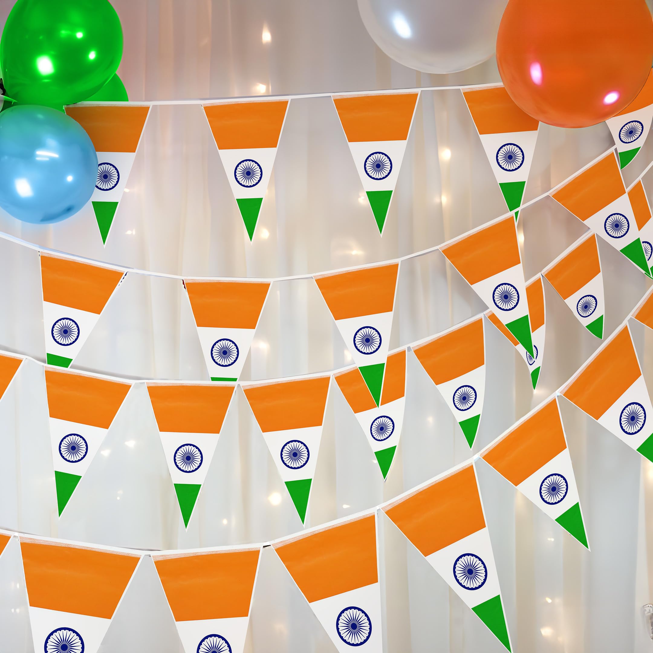 Special You independence day decoration items, Tri-color Tiranga hanging for independence day decoration, independence day props, hanging decorative items - 4 flags set, (1 set-10 pcs)