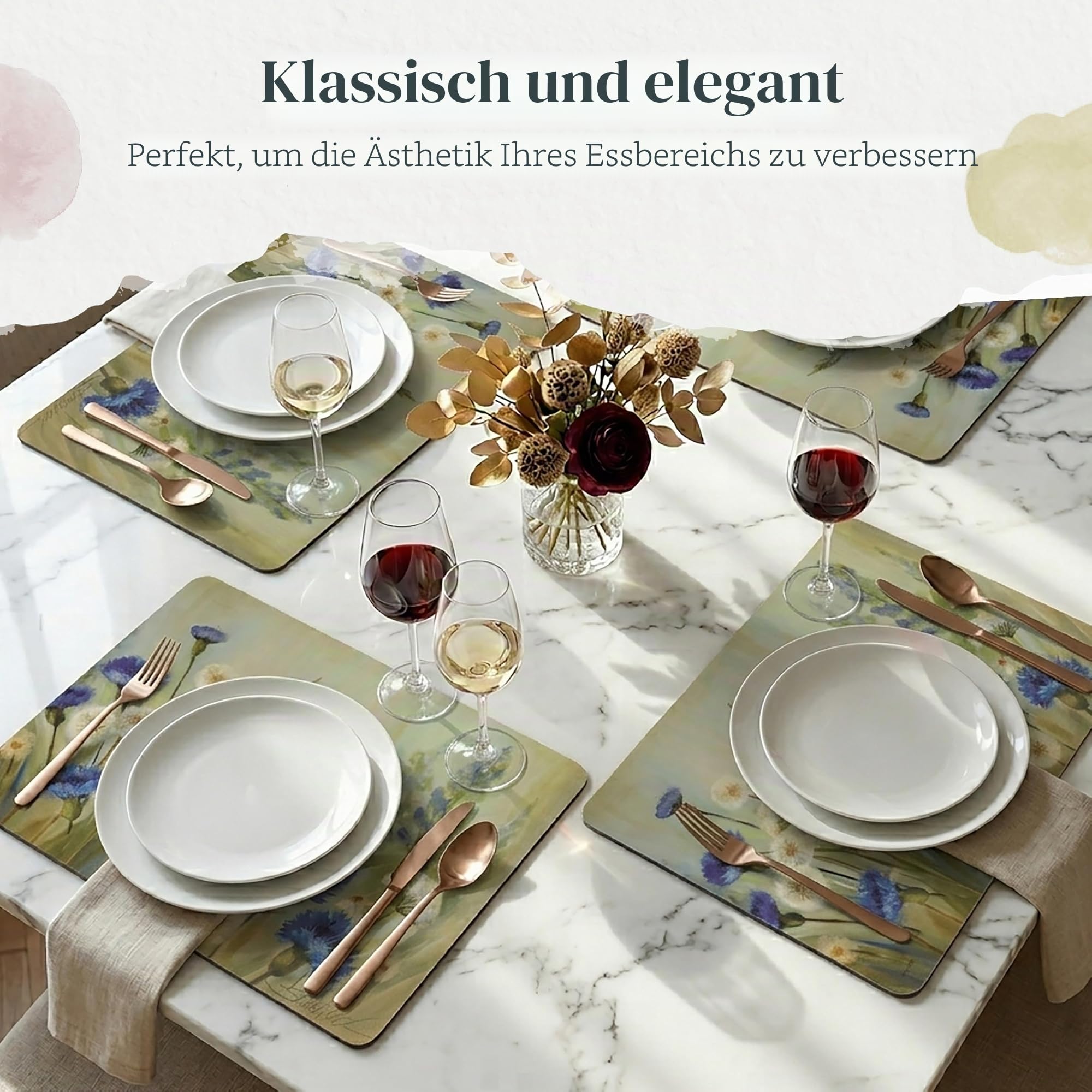 Pimpernel Fleur des Champs Collection Tischsets | 4er-Set | hitzebeständige Matten | Korkunterlage | hartes Tischset für Esstisch | Maße: 39,9 x 29,7 cm Mehrfarbig