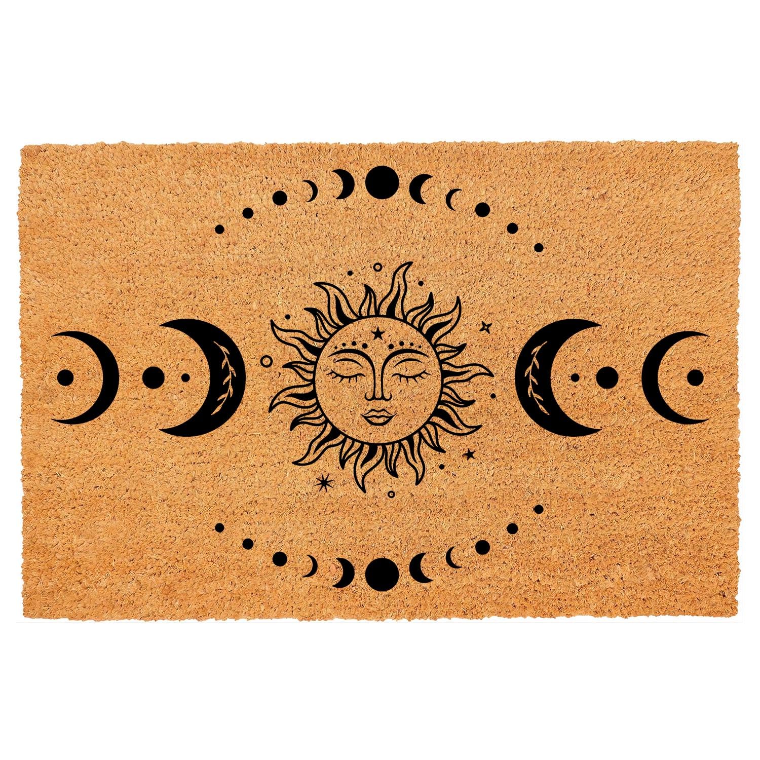 Funny Coir Doormat Sun and Moon Phase Magic Moon Door Mats for Entryway Decor Outdoor Mat with Heavy Duty Front Porch Welcome Mats Entry Natural Coir