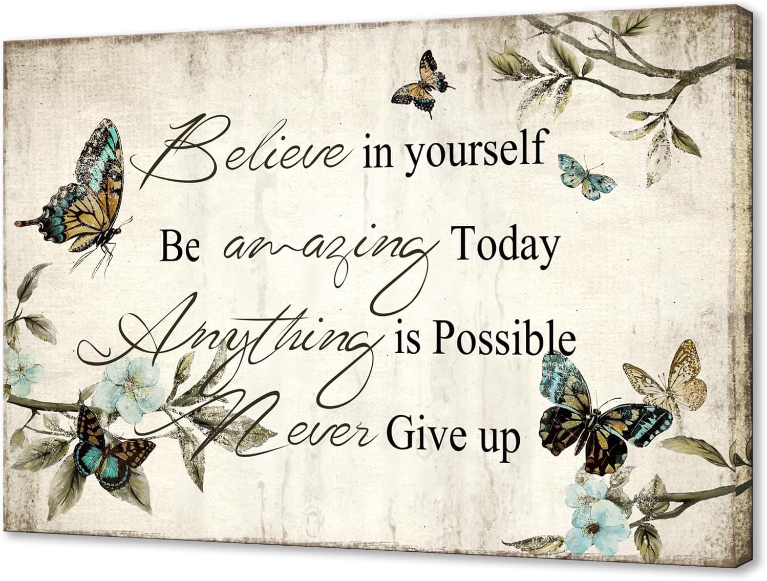 Biuteawal Inspirational Wall Art Encouraging Words with Butterfly Picture Canvas Artwork Motivational Quote Poster Framed Painting Stretched Ready to Hang Home Decor