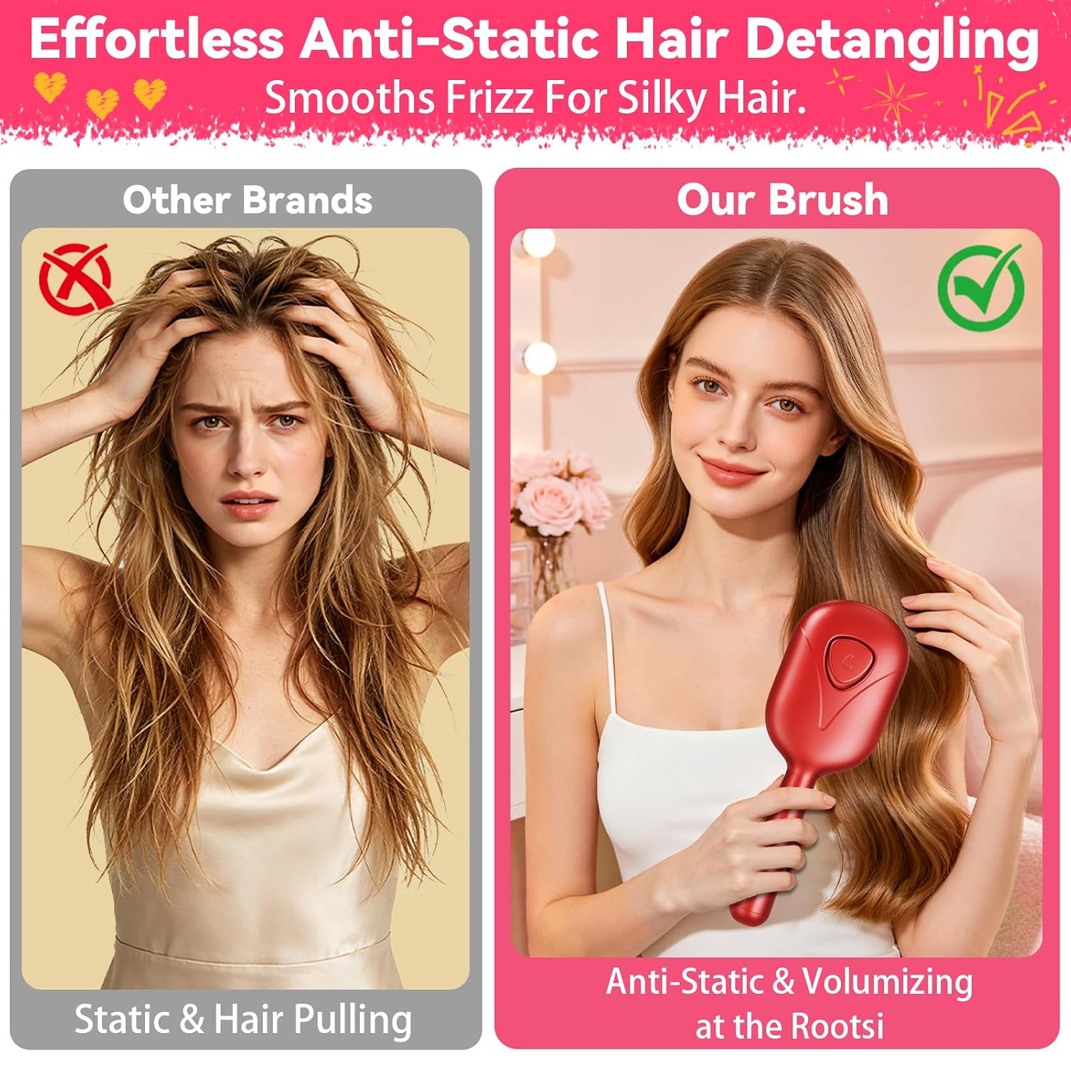 5-in-1 Electric Spray Air Cushion Massage Comb for Women Misting Hair Brush Anti-Tangle Hair Comb for Dry Frizzy Hair, Steam Mist Straightening Comb for Ladies Curly Hair Brush with Water Spray