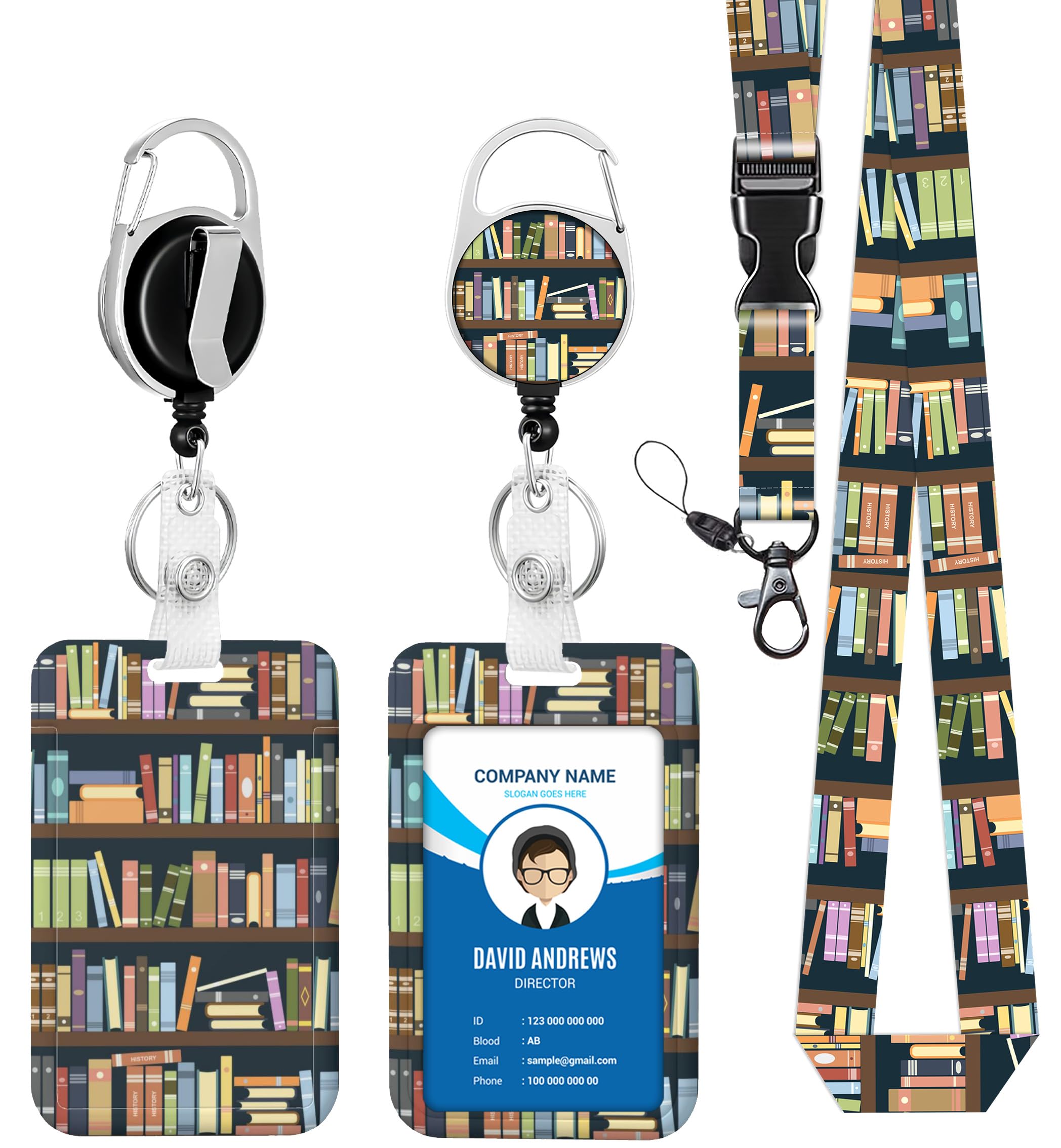Book Badge Holder Lanyard ID Card Holders Detachable Name Tag Clips Cute Funny Teacher Office Gifts Women Man Cate Badge Holder Teacher Lanyard with