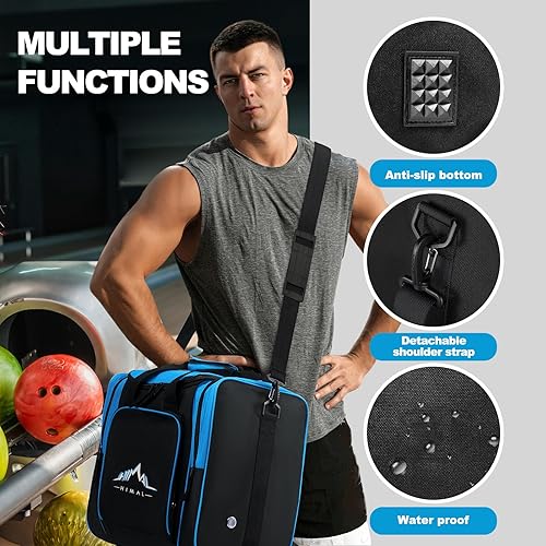 Miniatura 4 de Himal Bowling Ball Bag for Single Sphere - Bowling Ball Tote Bowler's Bag with Padded Sphere Holder - Fits Bowler's Shoes Up to Mens Size 14 Azul