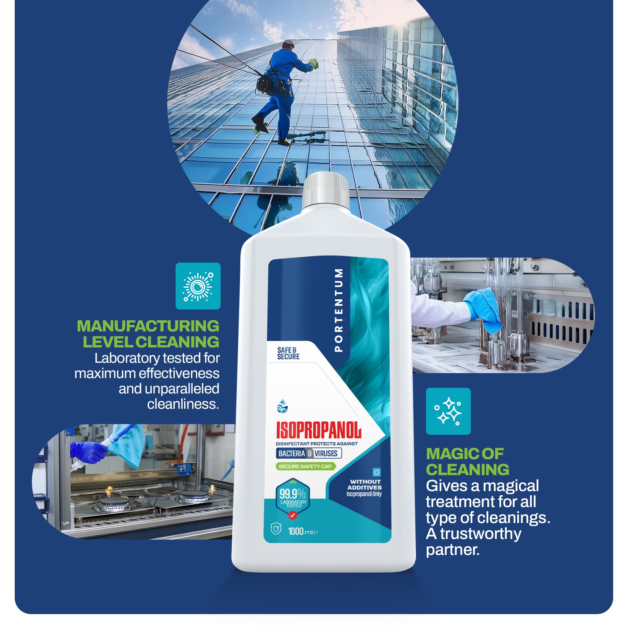 Produktbild von PORTENTUM Isopropanol 99,99% – 1L, Maximal Rein, Für Elektronik, Glasreinigung, Entfettung, 3D-Druck, Farblos, Rückstandsfrei