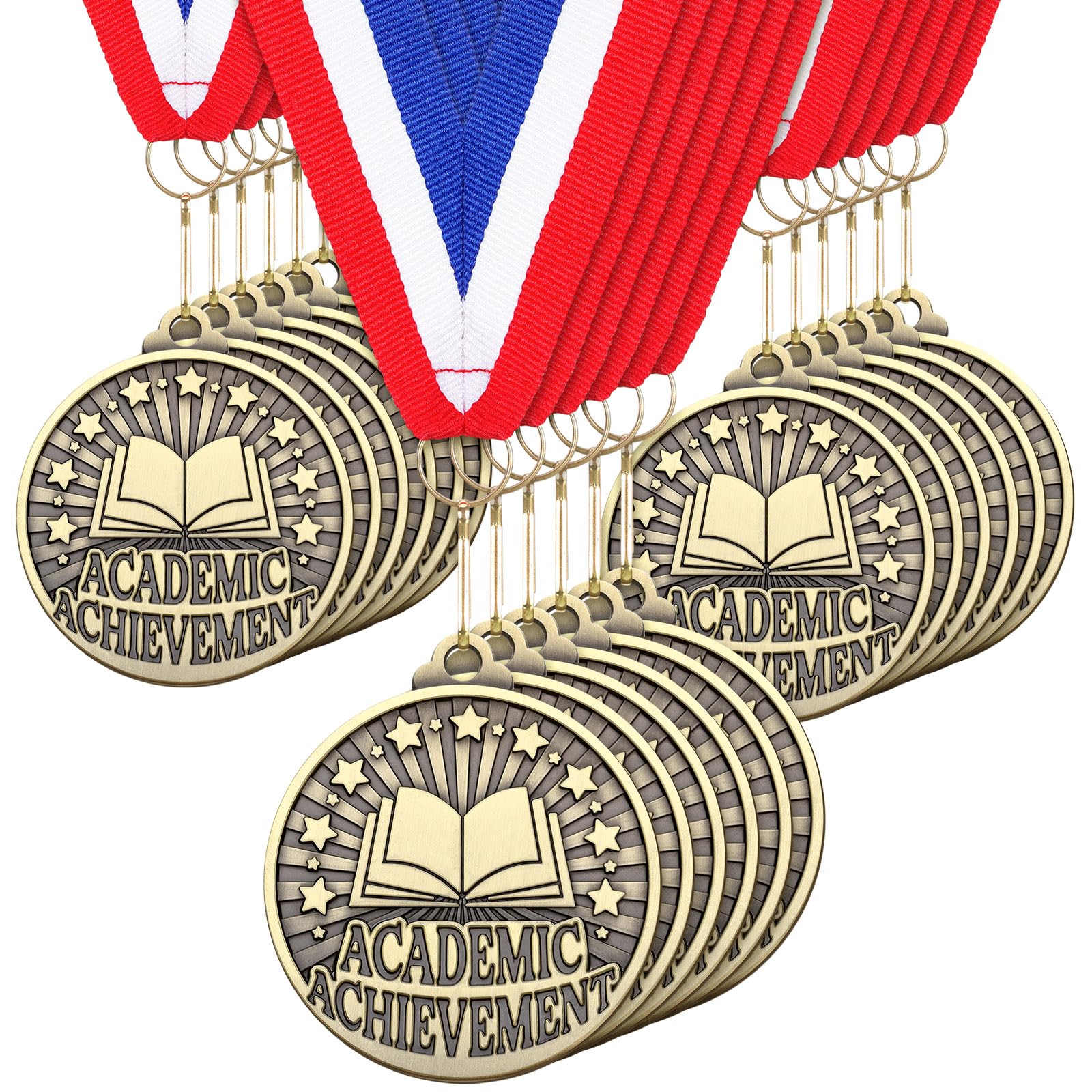 Quelay 60 Pcs 2" Gold Metal Award Medals with Ribbon