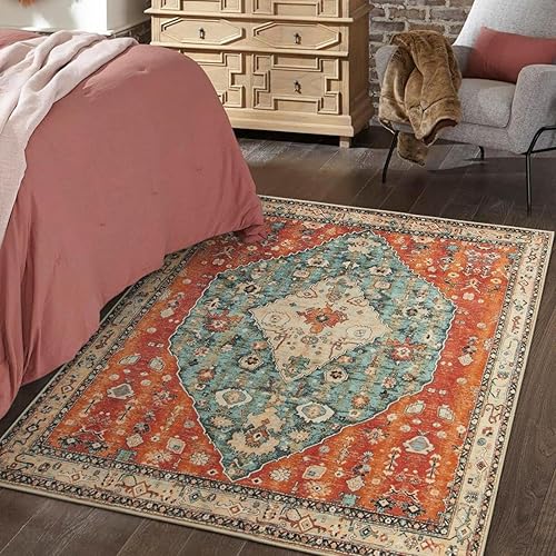 Miniatura 403 de Lahome Tapete tribal bohemio, pequeño, suave, antideslizante, lavable, de pelo corto, para piso en puerta, interior, entrada, baño, silla, Verde