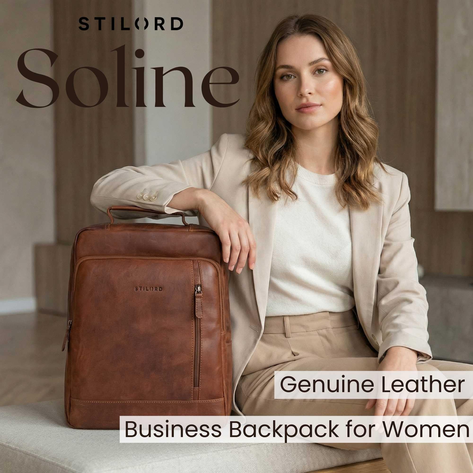 STILORD 'Soline' 15 Zoll Laptop Rucksack Leder - Business Rucksack Arbeitsrucksack Herren Groß - Eleganter Echt Leder-Rucksack Damen für Arbeit Freizeit Reiserucksack, Farbe:cognac - braun