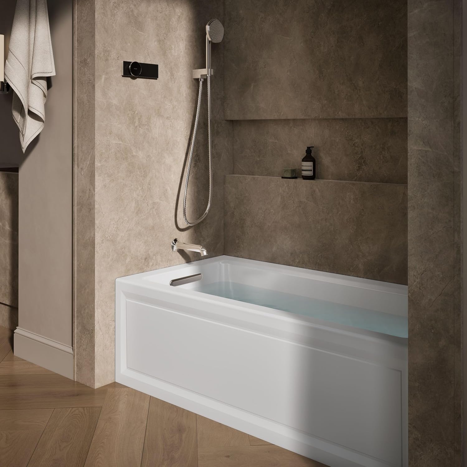 KOHLER K-1947-HLA-0 Archer 60" x 30" Alcove Whirlpool with Integral Apron, Tile Flange, Heater and Left-Hand Drain, White