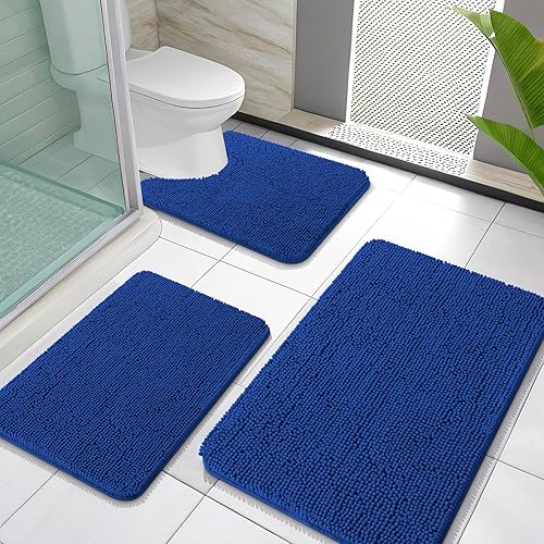 Miniatura 73 de OLANLY Juegos de Alfombras de Baño de 3 Piezas, Tapetes de Baño de Chenille Suave y Absorbente y Alfombra de Contorno en Forma de U para Inodoro
