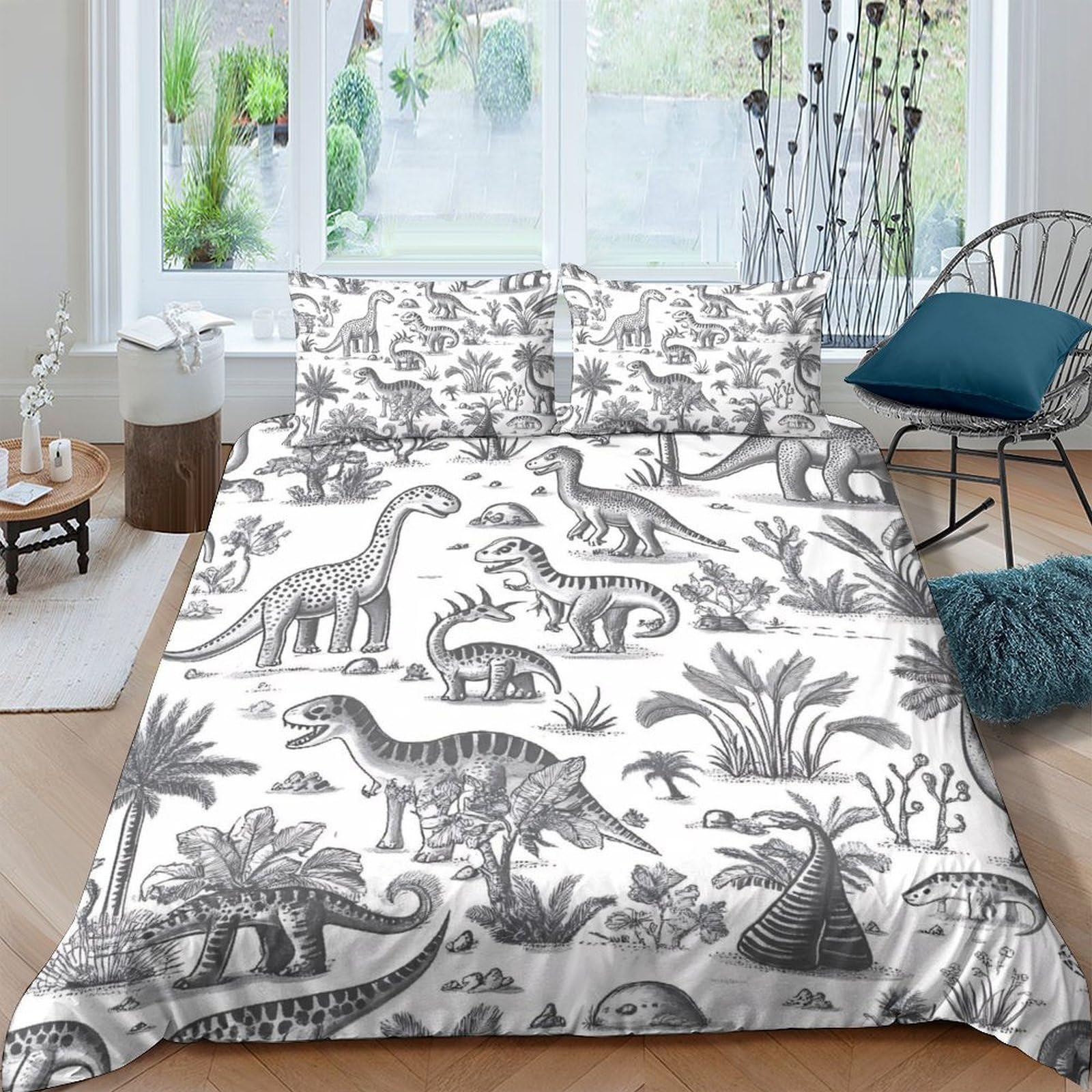 Ctjqhvkz Style-8 3D Printed Dinosaur Forest Fitted Sheet Microfiber Soft Breathable Jurassic Bed Cover For Bedroom Dorm Decor Single（135X200cm）