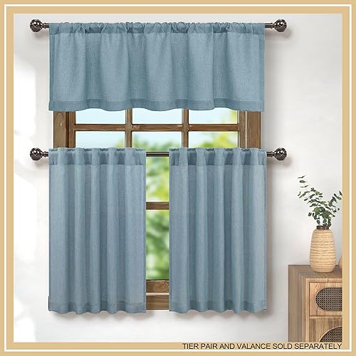 Miniatura 7 de Pitalk Cenefa transparente de mezcla de lino azul piedra para ventanas de 52 x 18 pulgadas de largo