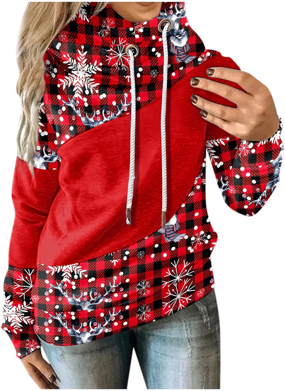 Christmas Hoodies for Women, Printed Gnome Reindeer Graphic Tops Long Sleeve Sweater Plus Size Trendy Hooded Sweatshirts at  Women’s Clothing store