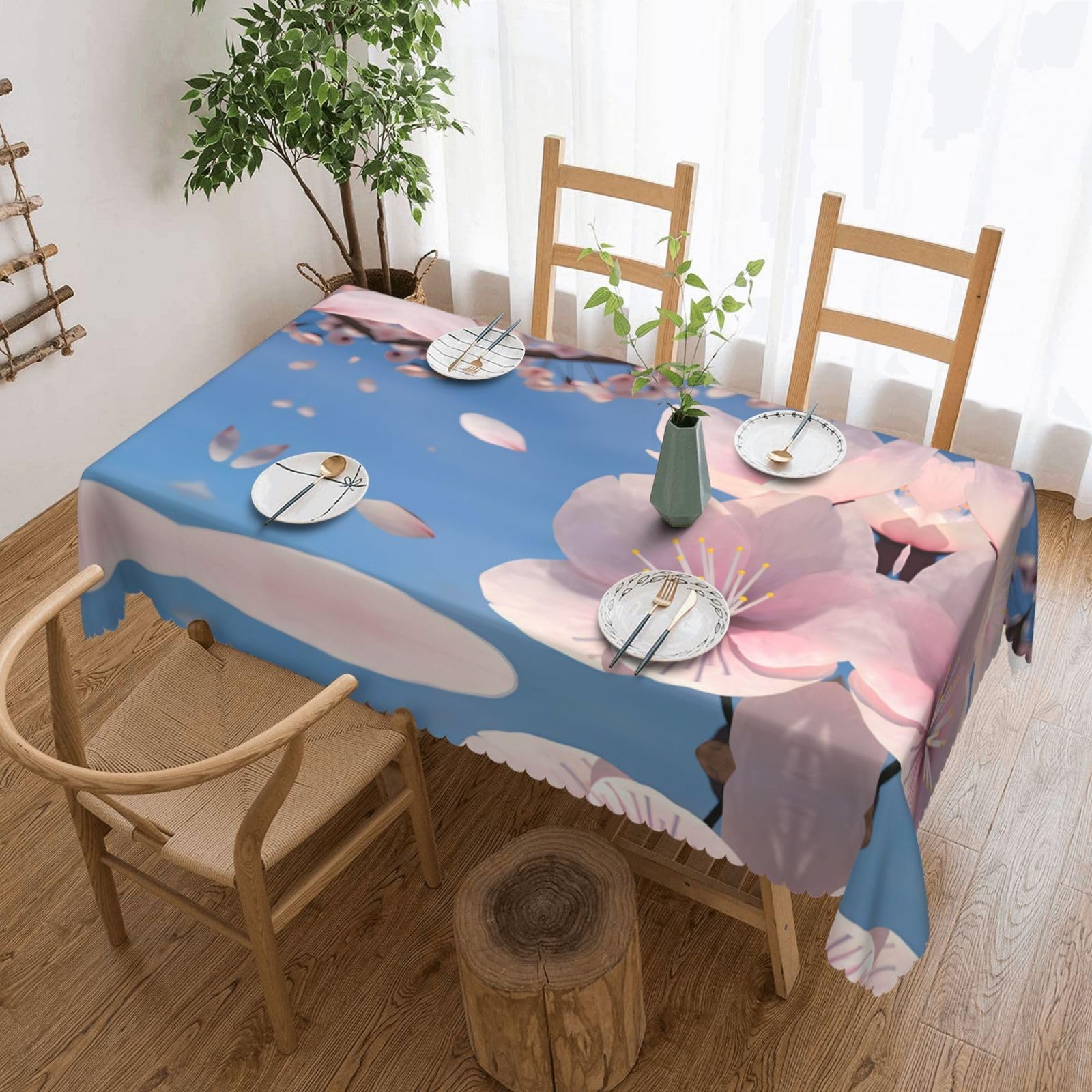 HLSBSSL Cherry Blossoms Patterned square lace tablecloth, wrinkle-resistant and durable, suitable for dining tables, parties, etc.