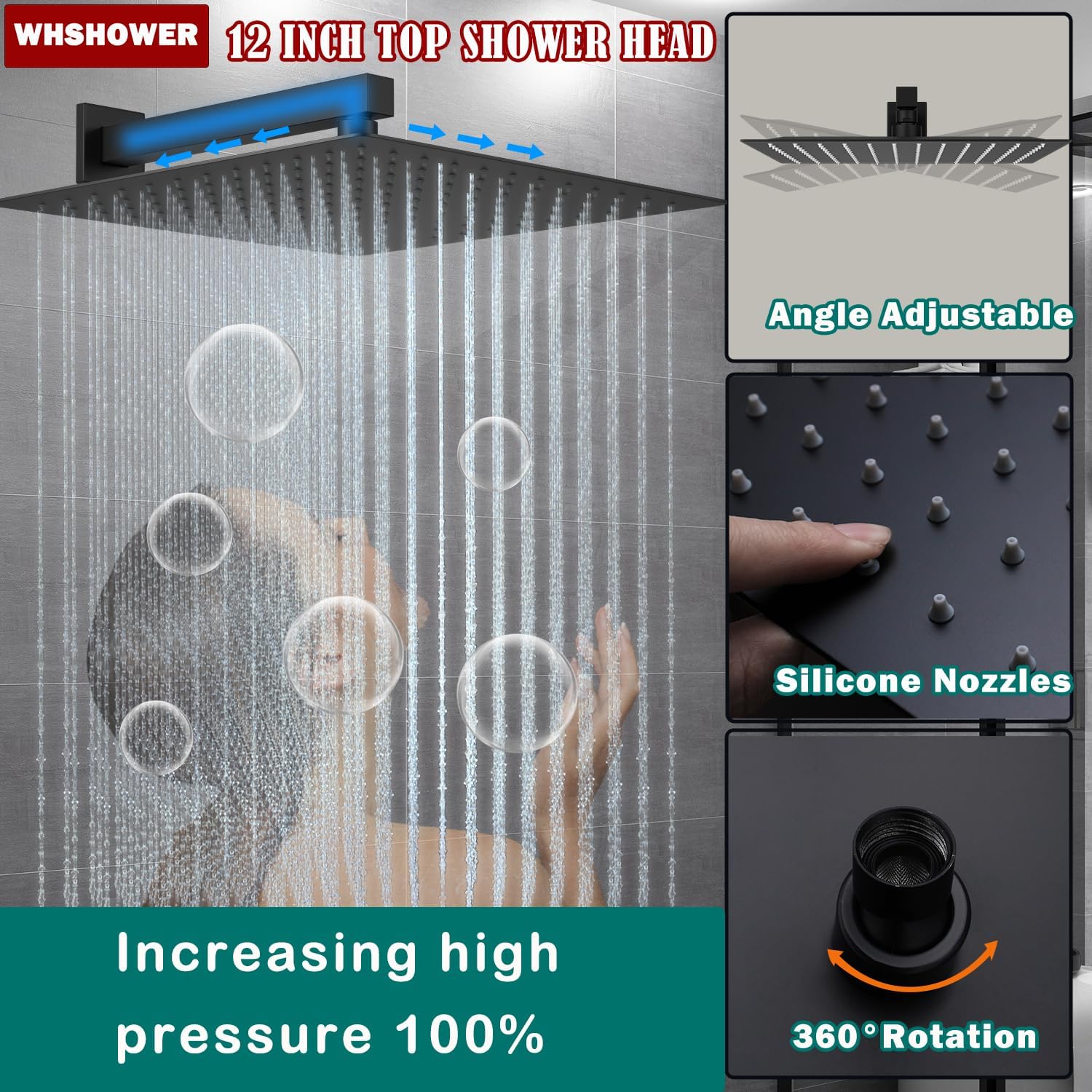 Matte Black Waterfall Tub Spout Shower System Ceiling Full Body Shower Set with 12" & 8" Dual Shower Heads Shower System with Digital Display Valve and Handheld Shower