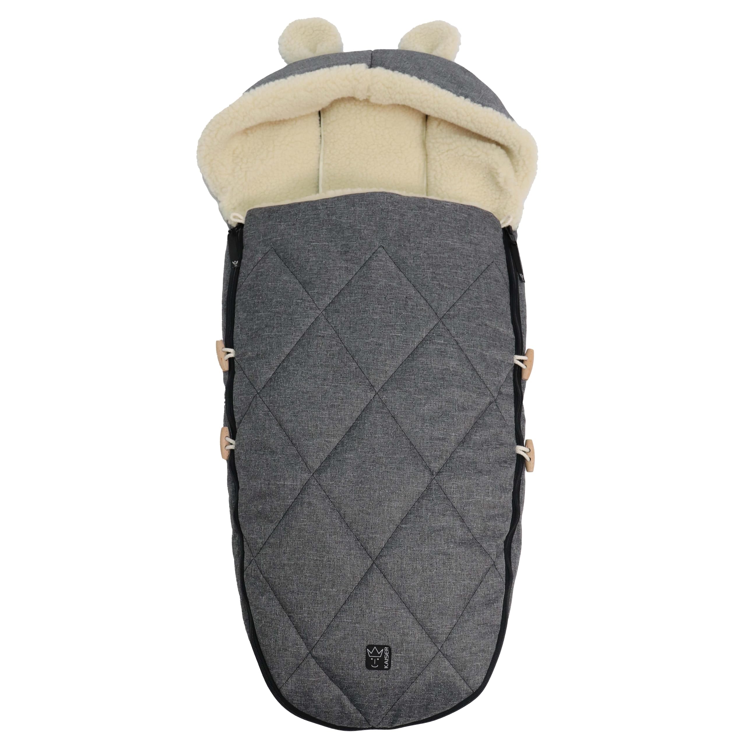 Sacchi Kaiser. Modello Fleece-FuÃŸsack XL Ears Wool Fütterung aus 100% Schafwolle für Kinderwagen und Buggy - Anthracite Melange